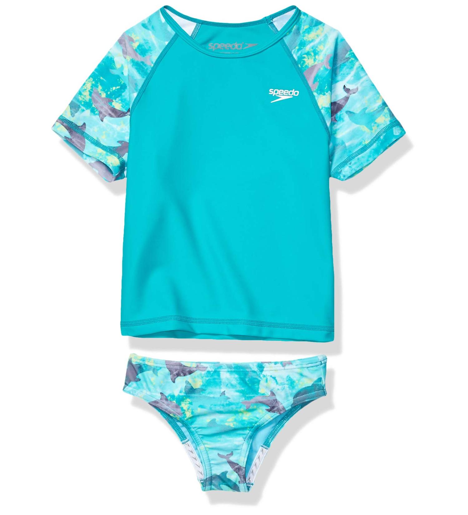 Speedo Girls' Printed Rash Guard Swim Set - Turquoise, Size 4 - Buy Online on GoSupps.com