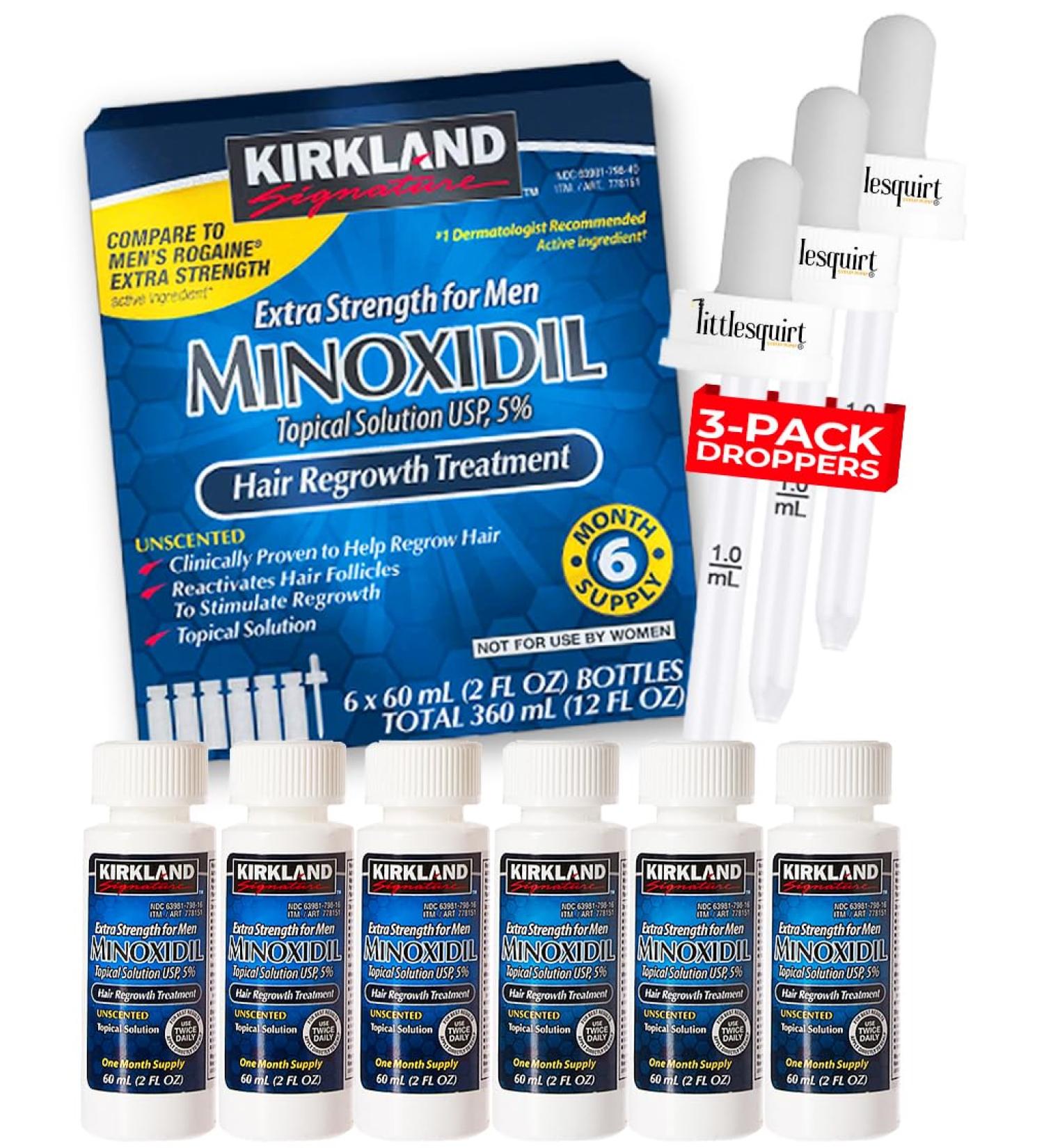 Minoxidil for Men 5% Hair Regrowth Treatment - Extra Strength 6-Month Supply (2 fl oz 3 Droppers - Buy Online on GoSupps.com