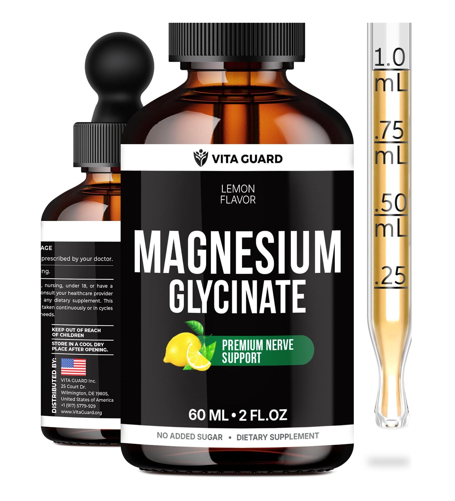 Vita Guard Magnesium Glycinate 500mg Liquid Drops | High-Absorption Liquid Magnesium for Relaxation Sleep Support & Muscle Wellness | Sugar-Free Vegan Non-GMO Magnesium Supplement - Buy Online on GoSupps.com
