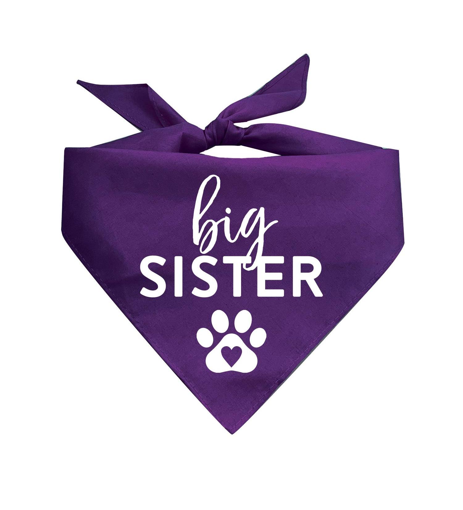 Big Sister with Heart Paw Printed Dog Bandana (Assorted Colors)  Purple One Size