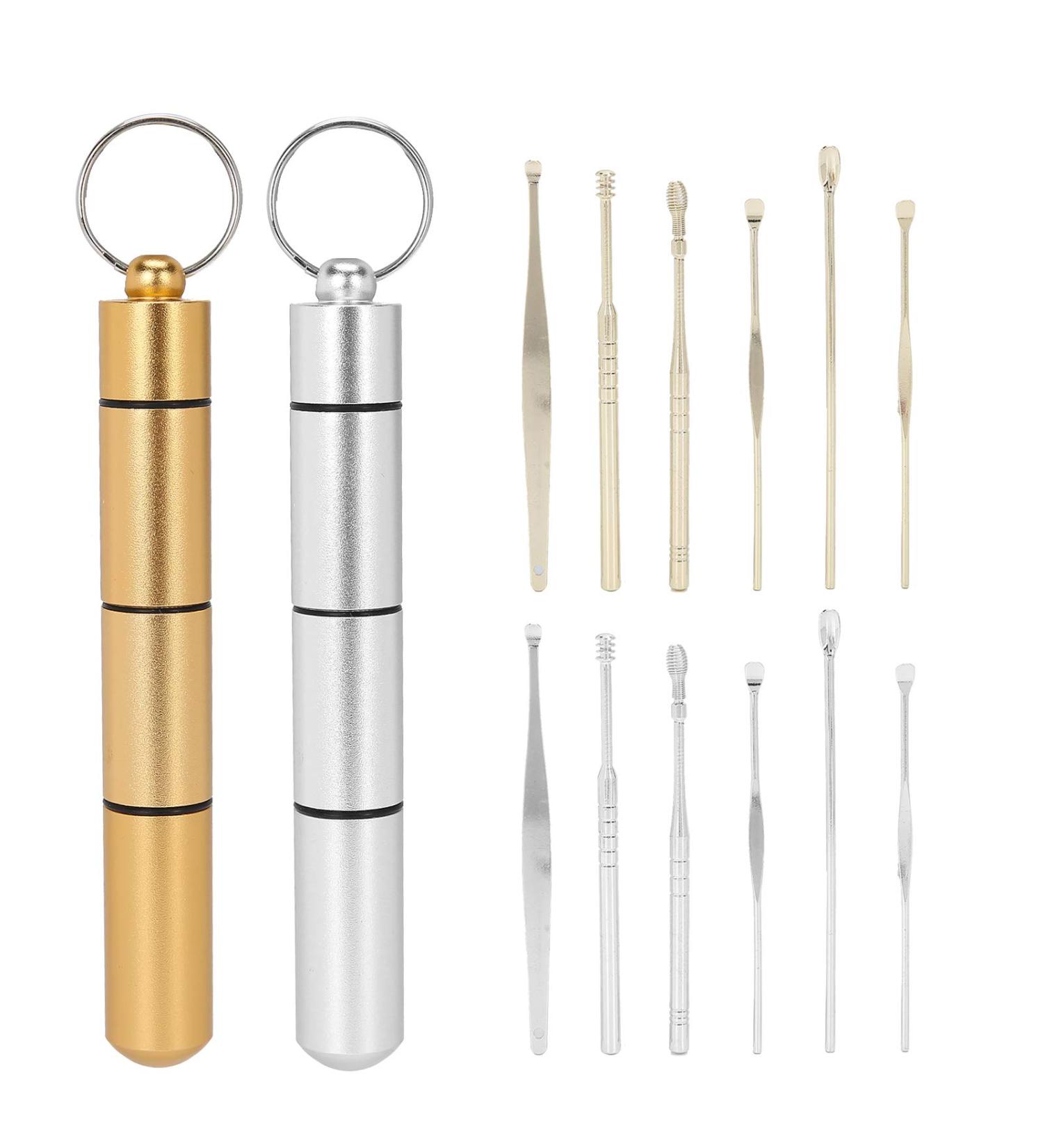 Stainless Steel Ear Wax Cleaner Tool Kit - 12pcs/2sets for Home & Salon Use - Portable Ear Pick Set for Ear Curette - Buy Online on GoSupps.com