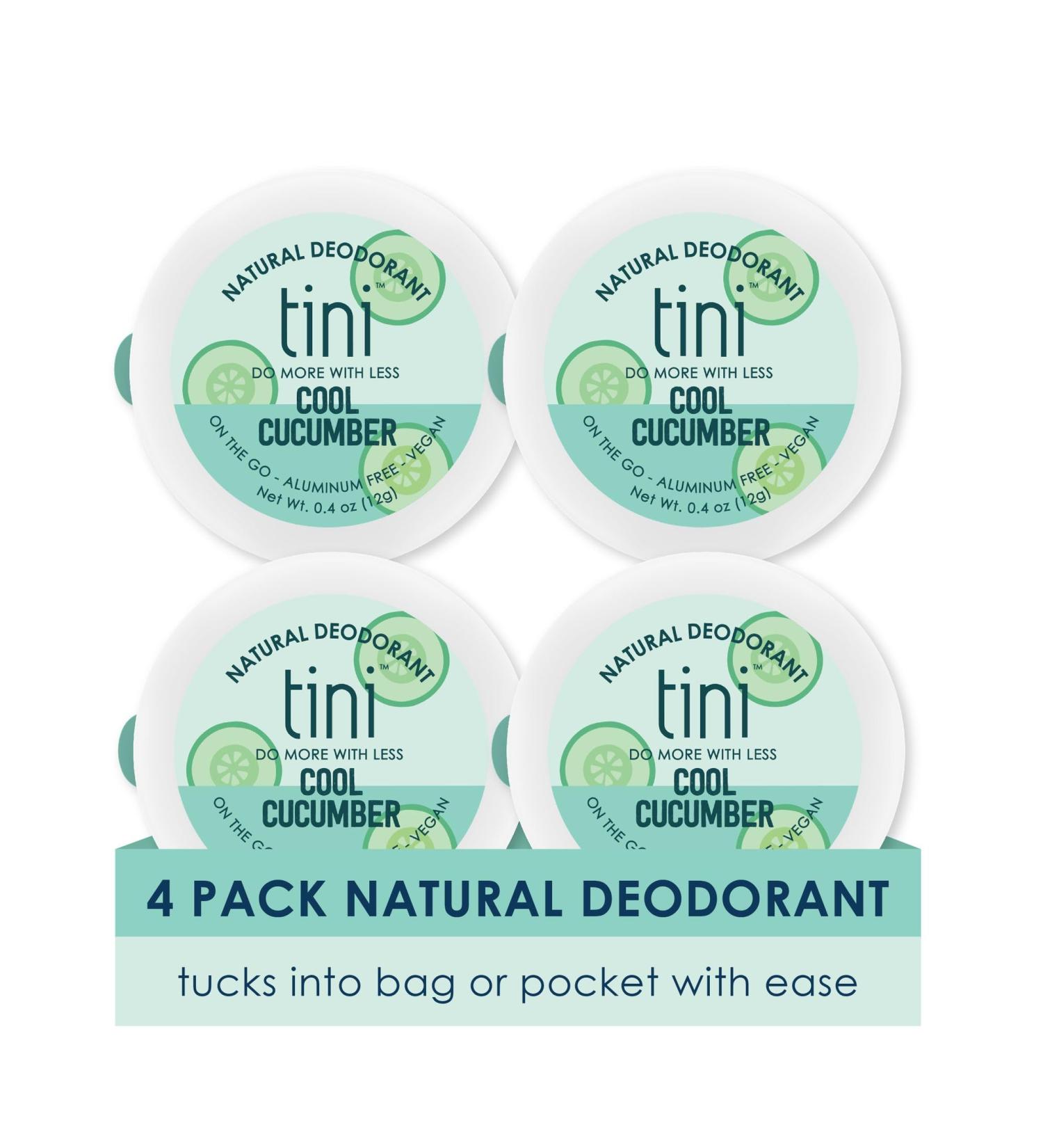 Tini Naturals Deodorant Travel Size Aluminum Free Deodorant for Women & Men with Coconut Oil and Shea Butter 0.4 oz Each (4 Pack) Cool Cucumber Scent - Buy Online on GoSupps.com