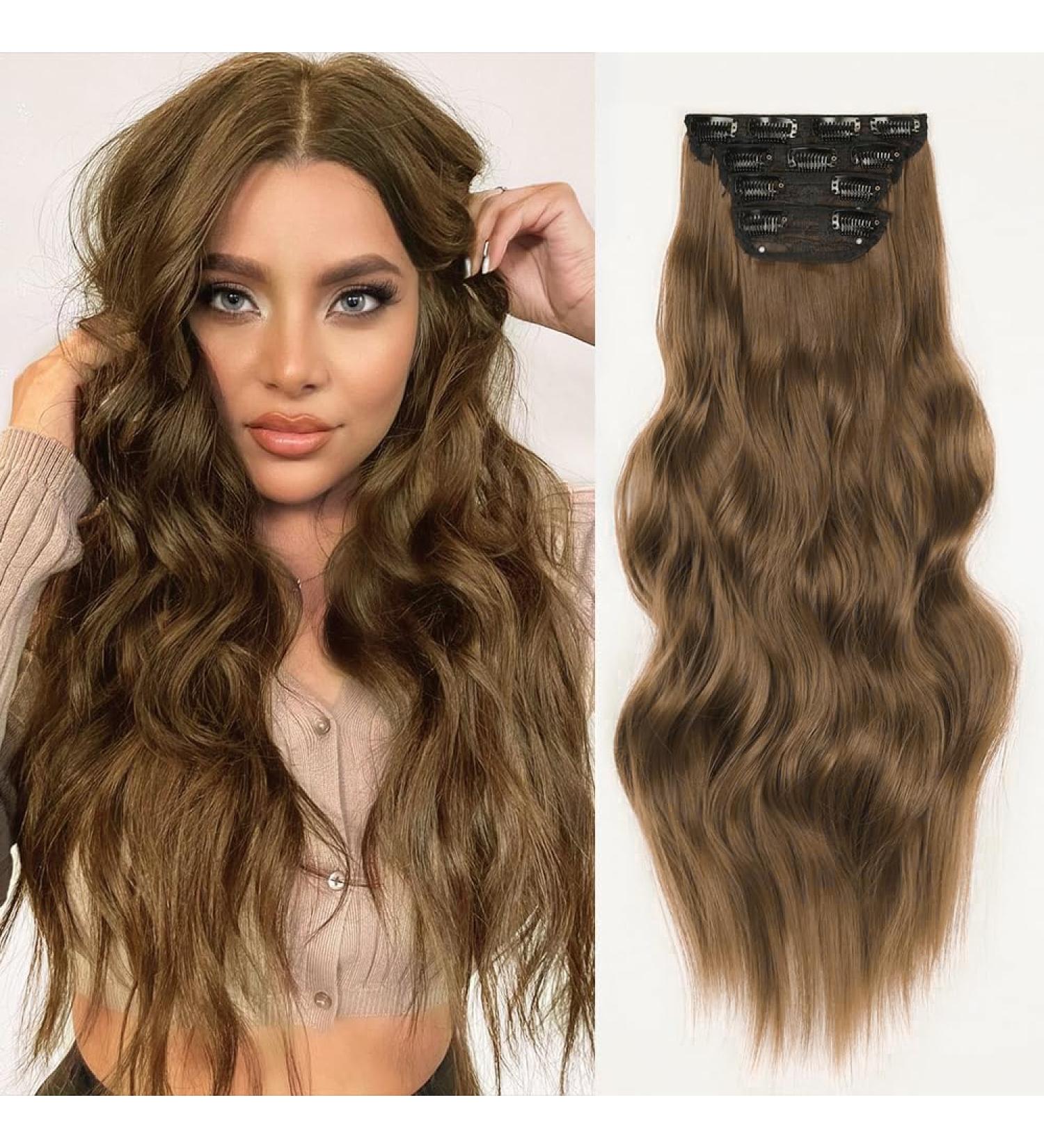 YDDM 24-Inch Wavy Clip-In Hair Extensions | Realistic & Affordable Synthetic Hair for Women (4pcs Color 10#) - Buy Online on GoSupps.com