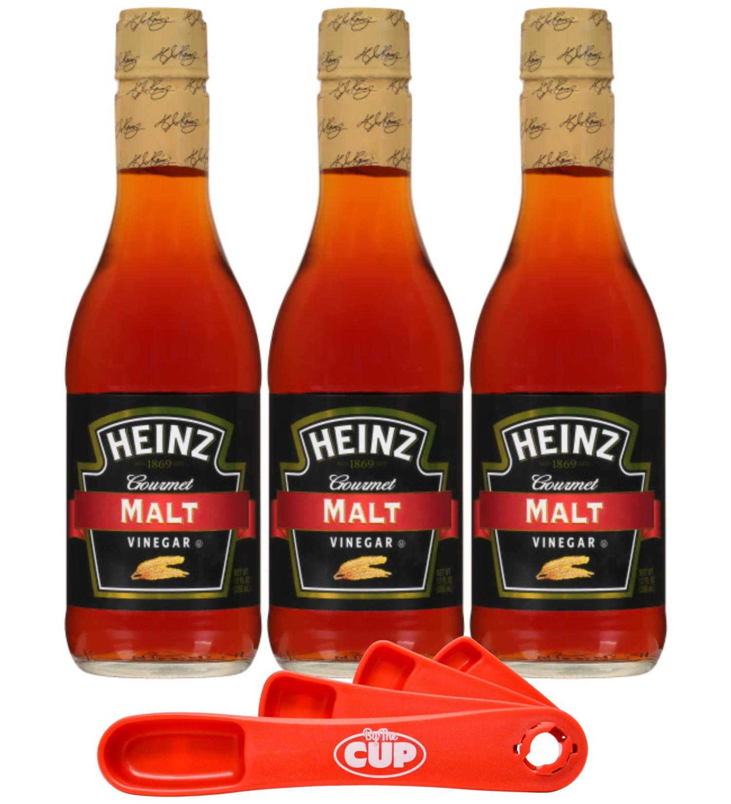Heinz Gourmet Malt Vinegar 12 fl oz Bottle (Pack of 3) with By The Cup Swivel Spoons - Set of 3 Bottles - Buy Online on GoSupps.com