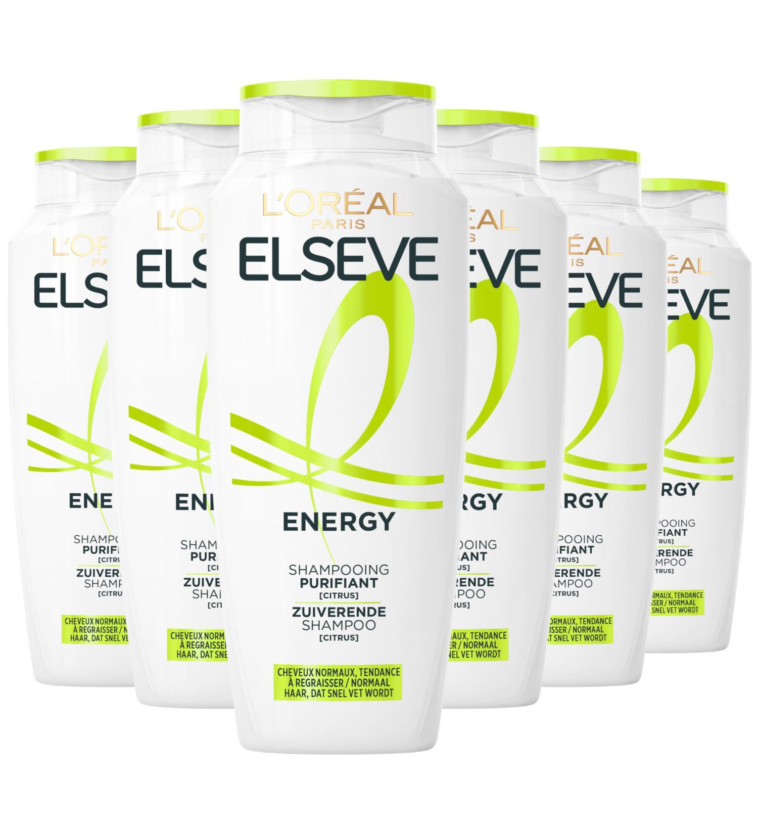  L'Oreal Paris L'Or al Paris Elseve Energy Shampoo - Purifying Shampoo for Normal Hair that Gets Greasy Quickly - With Citrus - 6 x 300 ml - Buy Online on GoSupps.com