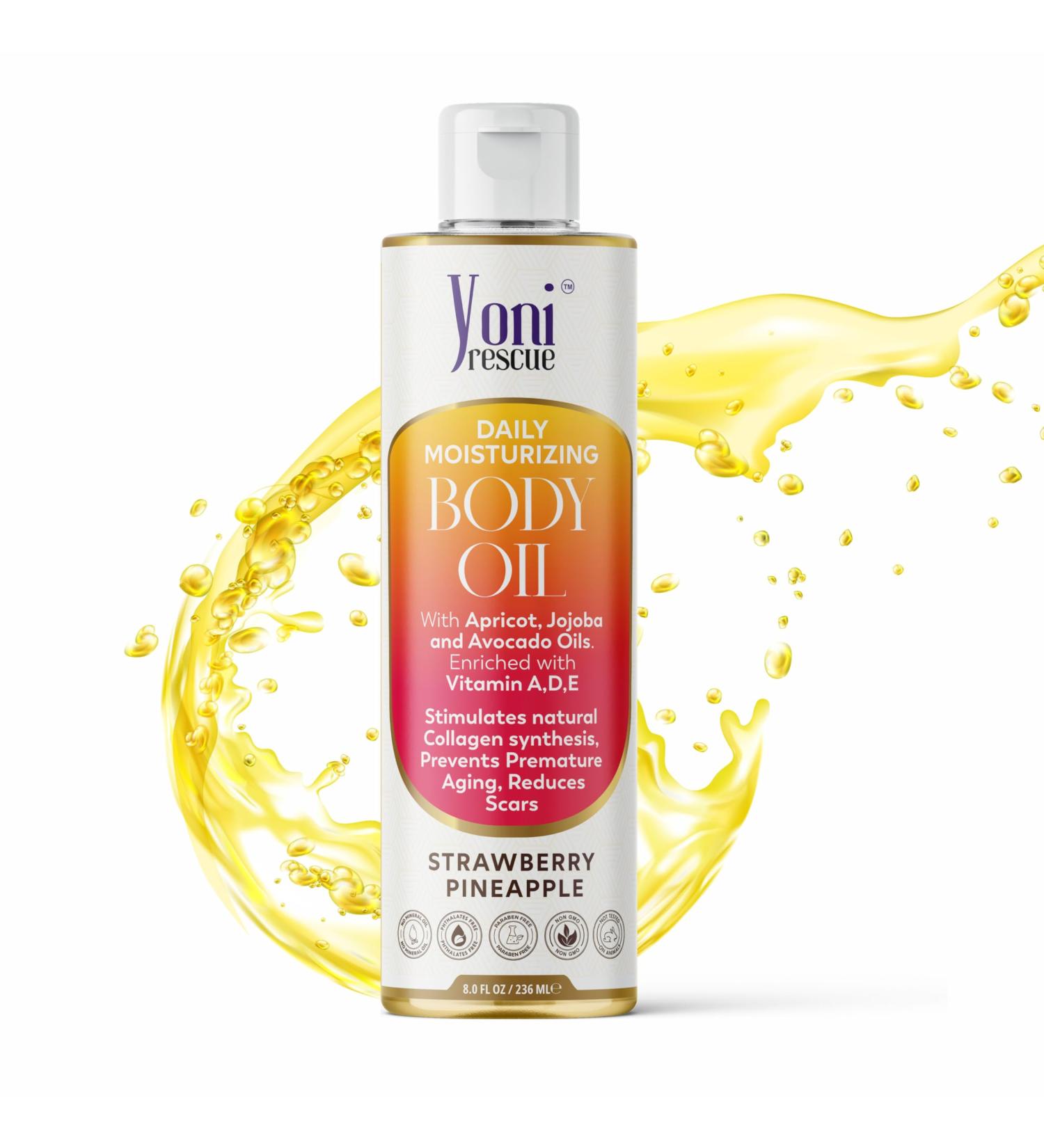 Daily Skin Moisturizing Body Oil - Apricot Jojoba Avocado & Vitamin E | Fast-Absorbing Hydration for All Skin Types | 8oz Strawberry Pineapple Scent - Buy Online on GoSupps.com