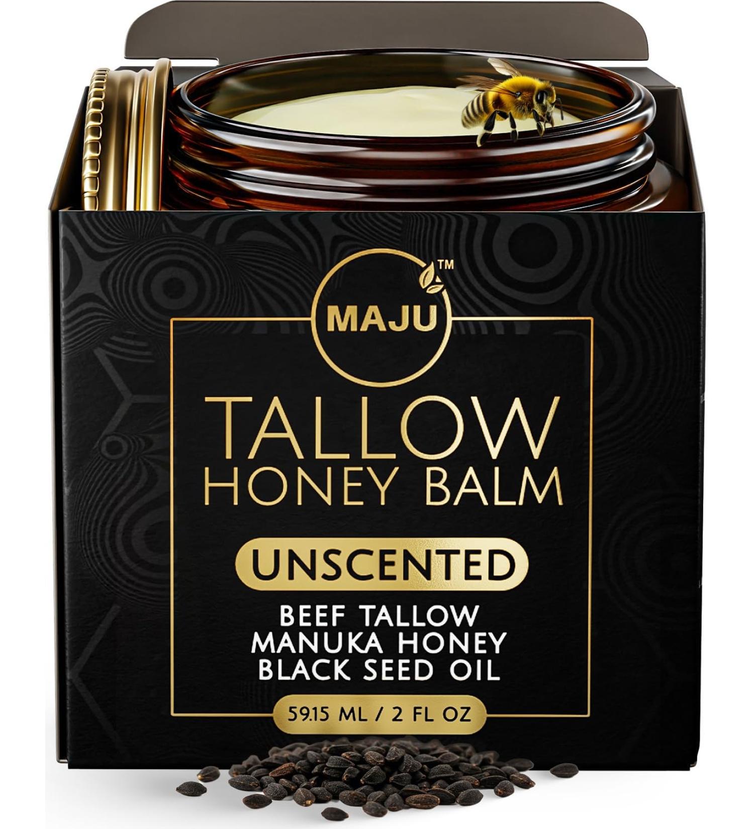 MAJU Beef Tallow Manuka Honey Balm Unscented (2 oz) Grass-Fed Beef Tallow for Skin with Organic Black Seed Oil Manuka Honey and Organic Beeswax Skin and Face Moisturizer for Deep Hydration Unscented 2 Ounce (Pack of 1) - Buy Online on GoSupps.com