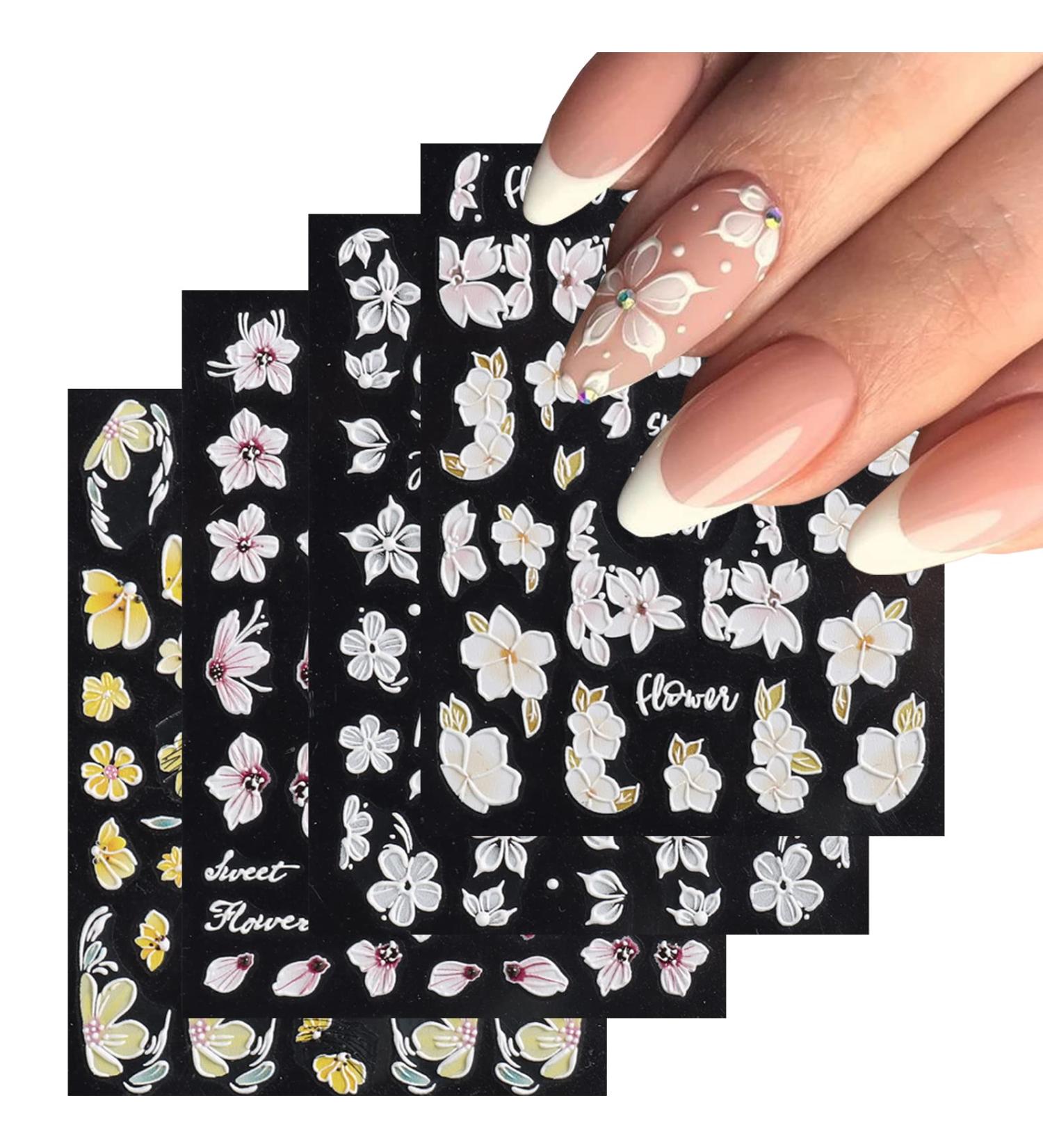 Baoximong 5D Embossed Spring Nail Decals - Self-Adhesive Yellow Pink White Kapok Camellia Design for Women - Buy Online on GoSupps.com