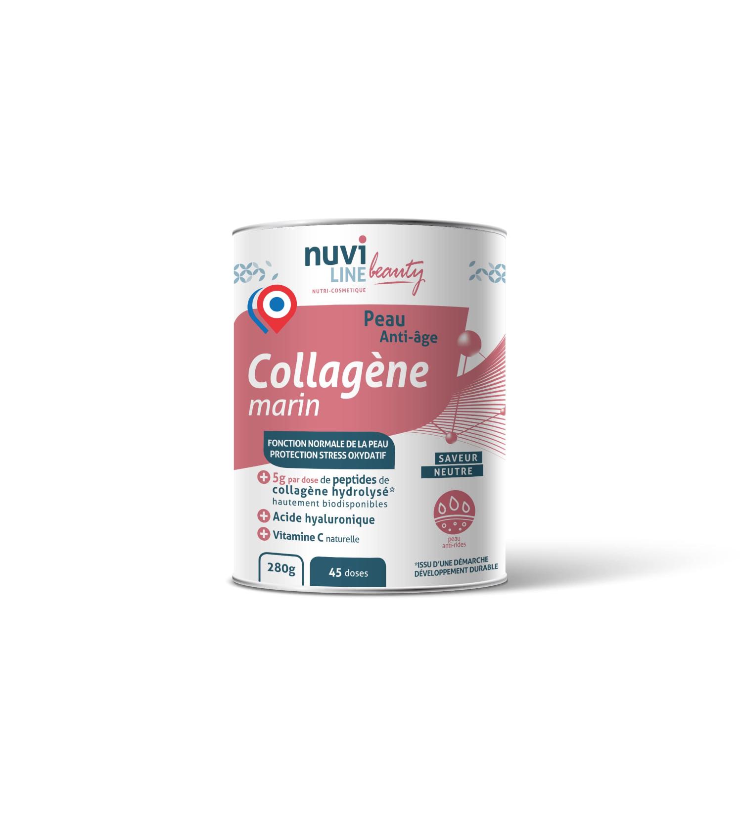 Nuviline Beauty Anti-Aging Marine Collagen Hydrolyzed Collagen Powder Hyaluronic Acid + Organic Vitamin C Oxidative Stress Protection Premium Quality Made in France 280 g (45 Doses) - Buy Online on GoSupps.com