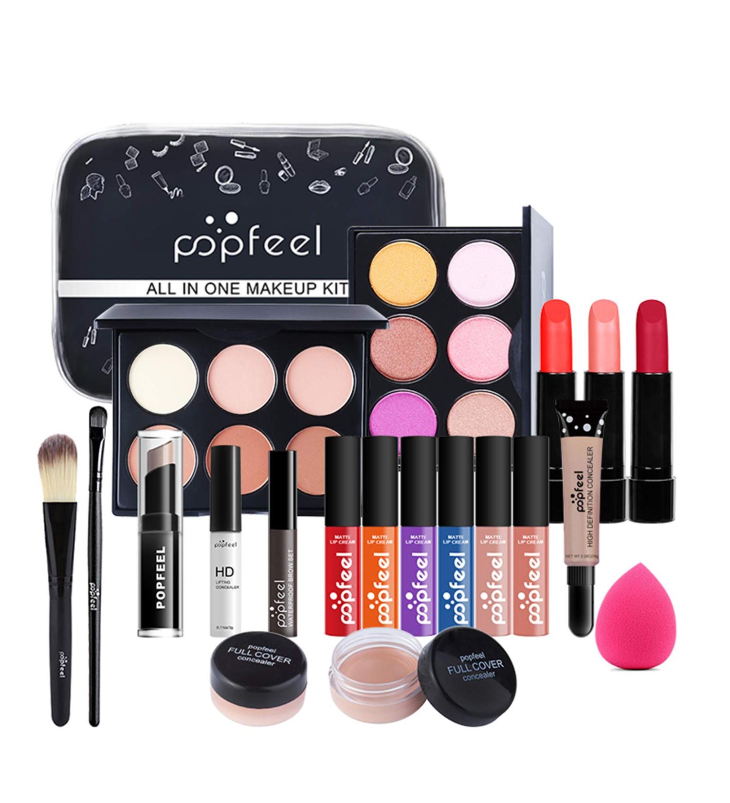 RoseFlower 20Pcs Professional Makeup Set - All-In-One Essential Starter Set with Cosmetic Bag, Eyeshadow Palette, Lip Gloss, and Foundation Brush | Makeup Gift Sets for Women - Buy Online on GoSupps.com