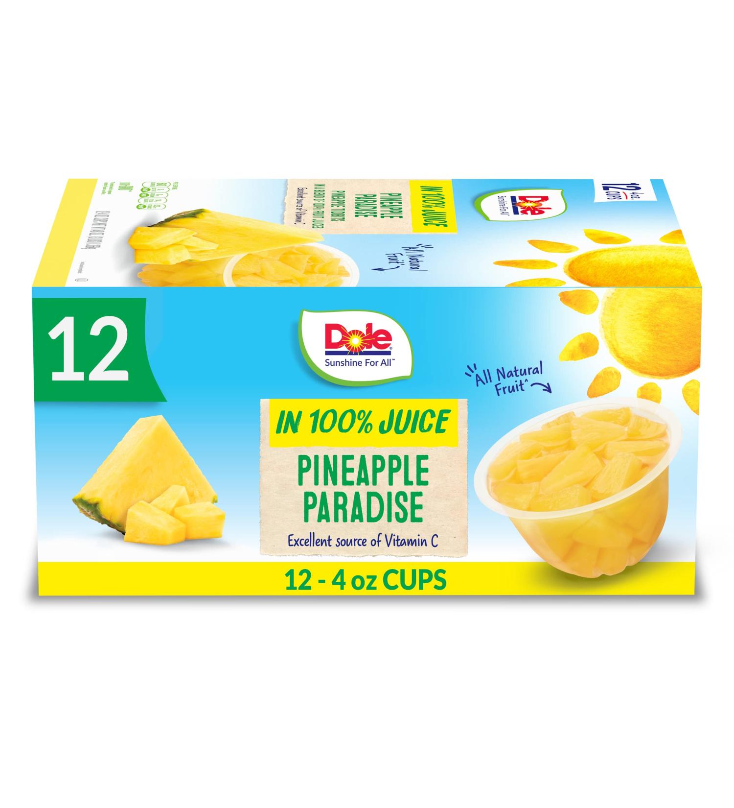Dole Pineapple Paradise Tidbits in Fruit Juices - Gluten-Free Healthy Snack, 4 Oz Bowls (Pack of 12) - Buy Online on GoSupps.com