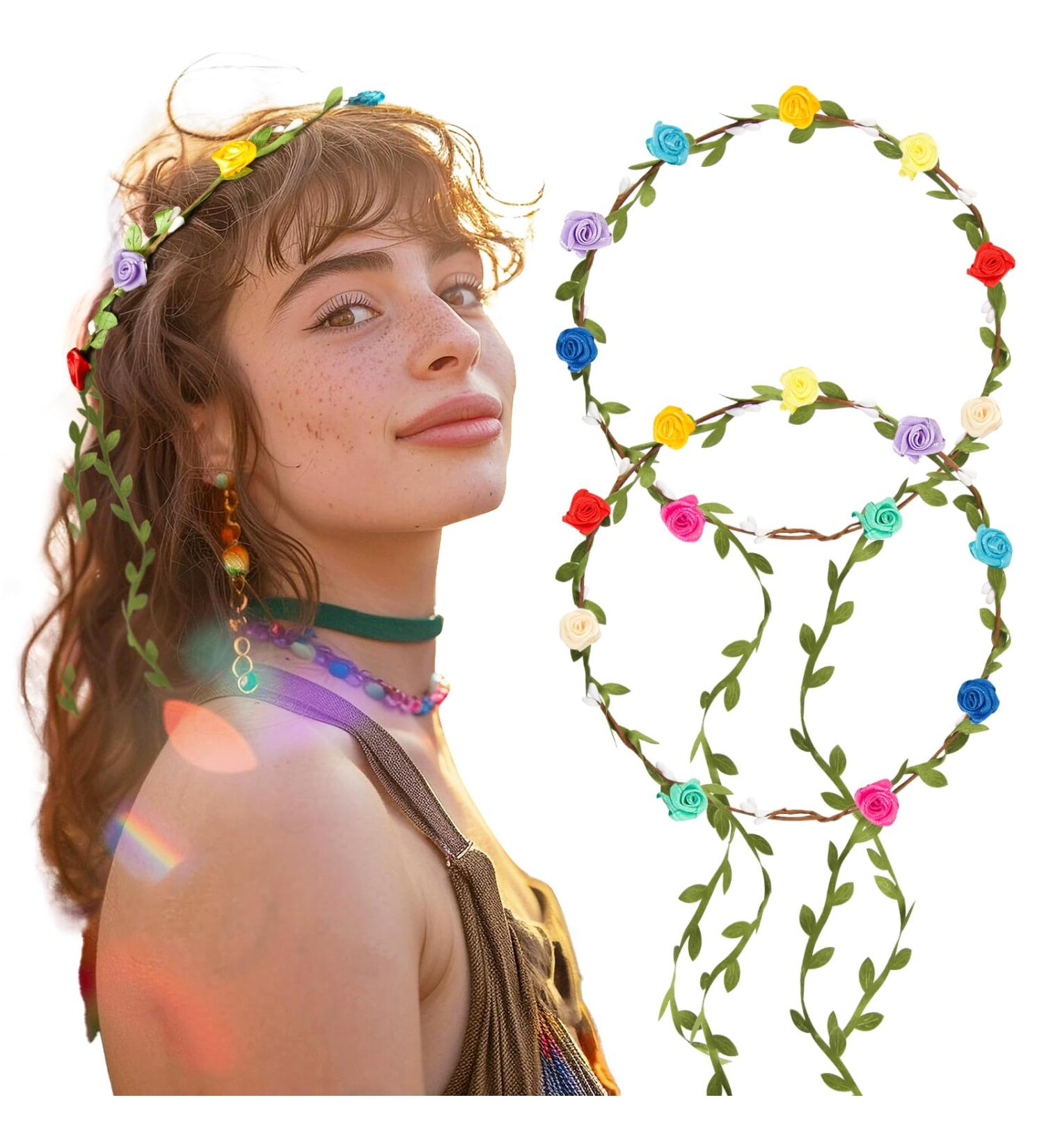 Boyrot 2Pcs Flower Wreath Hair Crown - Colorful Boho Hairband for Women & Girls | Wedding Party & Birthday Headdresses - 7 Colors Available - Buy Online on GoSupps.com