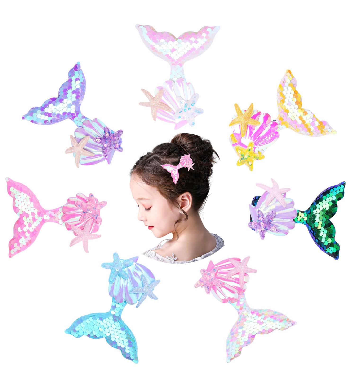 Yexnum Mermaid Hair Clips Set - 7 Pcs Multicolor Starfish & Shell Pins for Women and Girls - Buy Online on GoSupps.com