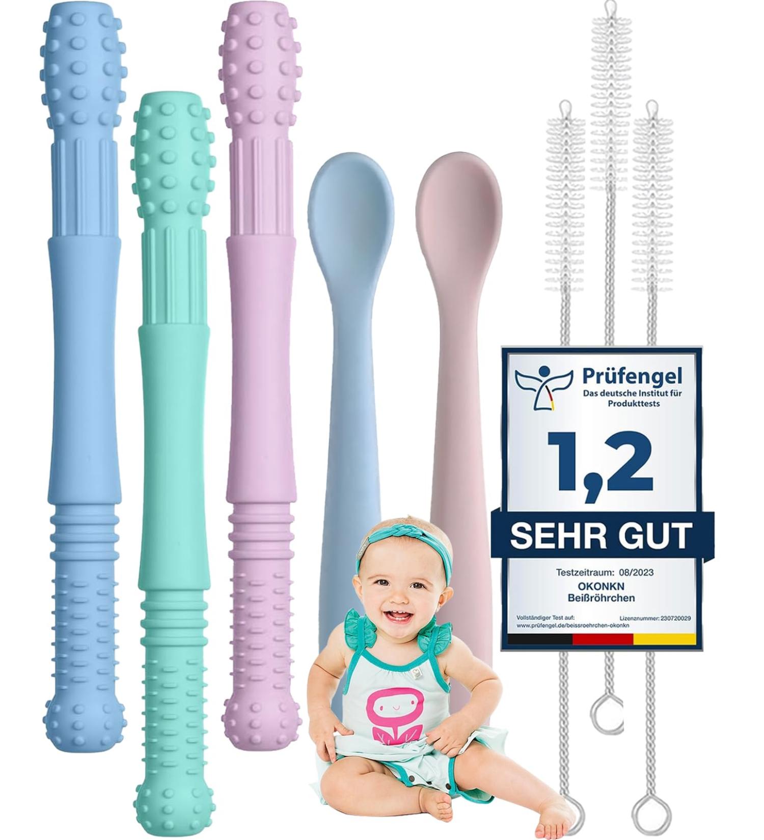 Okonkn Bite Tube Baby Set - 5 Piece BPA-Free Silicone Dental Aid & Teething Ring for 3+ Months - Safe Baby Accessories for Boys & Girls - Buy Online on GoSupps.com