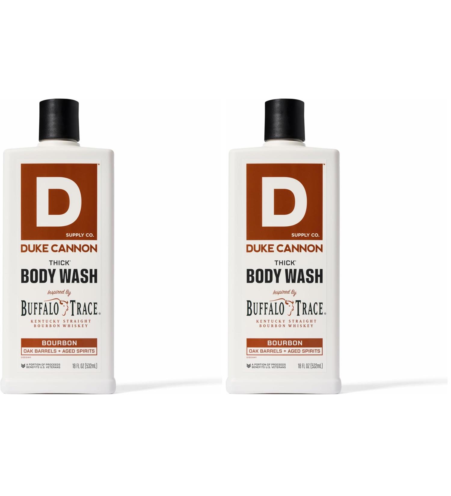 Duke Cannon Supply Co. Thick High Viscosity Body Wash - 3X Thicker Plant-Based Mineral-Enriched Body Wash for Men - Big American Bourbon - Mens Body Scrub - Bourbon (18 oz) (Pack of 2)