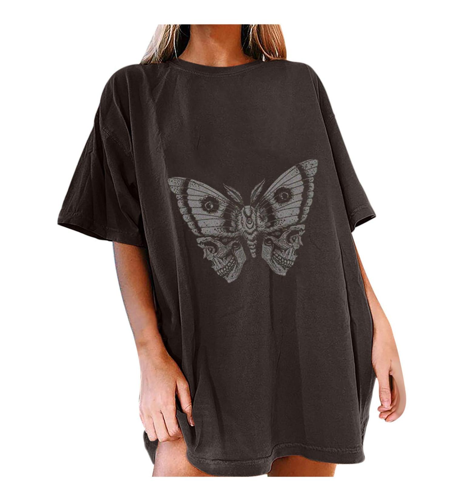 Vintage Graphic Tee Shirt for Women 2023 | Oversized Short Sleeve Summer Top | Y2k Trendy Casual Blouse | Dark Gray X-Large - Buy Online on GoSupps.com