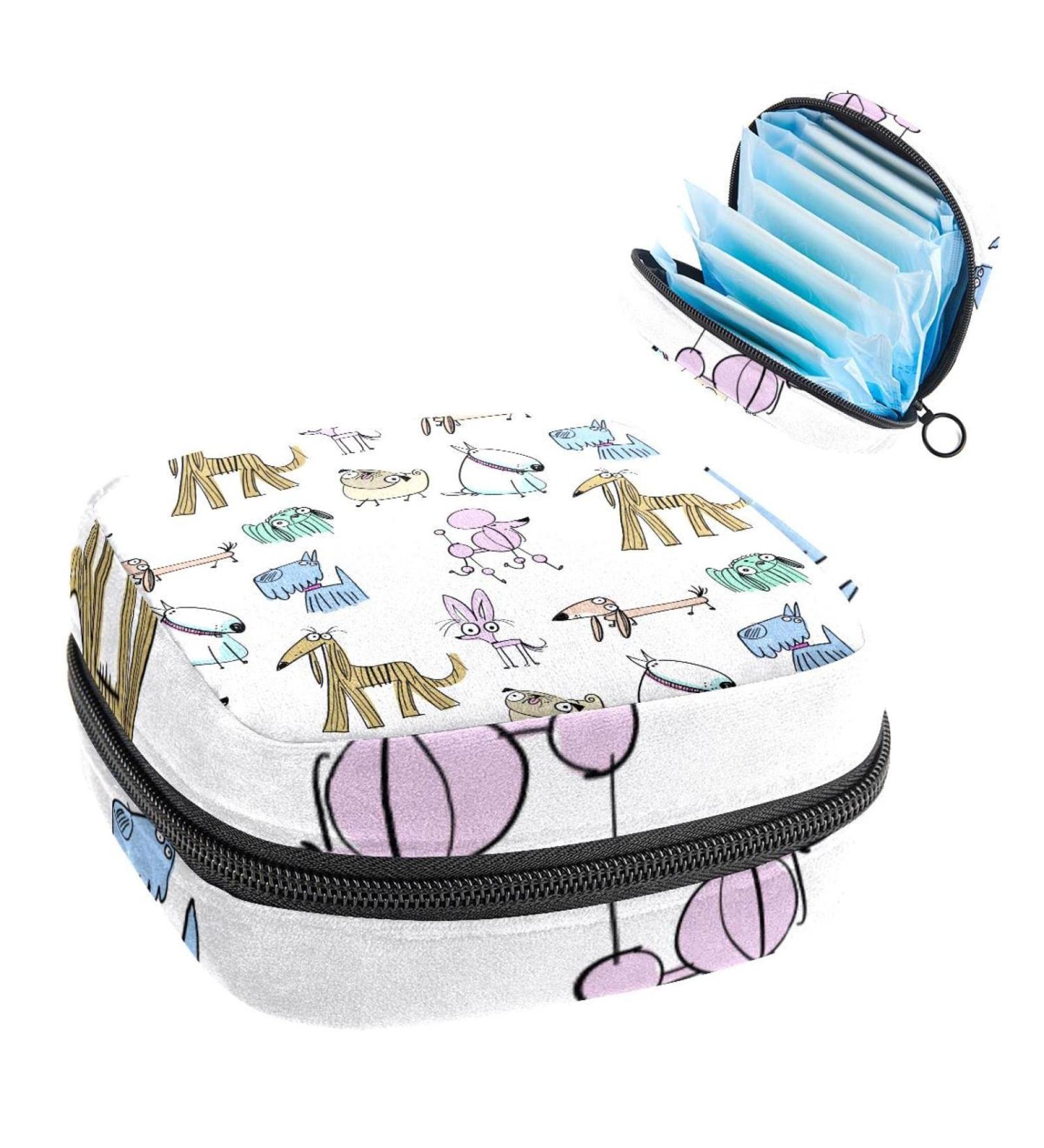 Colorful Line Dog Pattern Period Pocket Bag - Feminine Menstrual Cup Holder & Nursing Pad Storage for Women & Teens - Buy Online on GoSupps.com