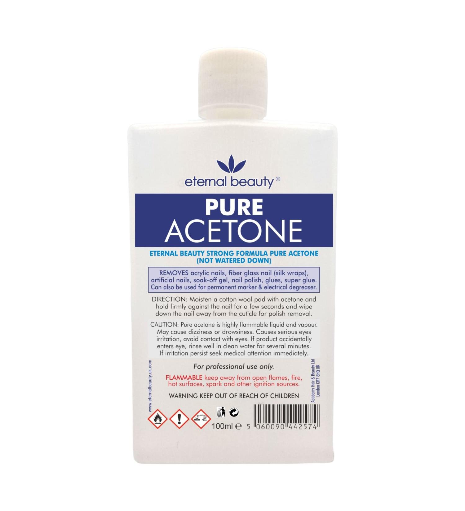 Acetone 100% Pure 100ml Gel Nail Polish Remover for UV/LED Gel Soak Off Removes All Types of Nail Polish By Eternal Beauty - Buy Online on GoSupps.com
