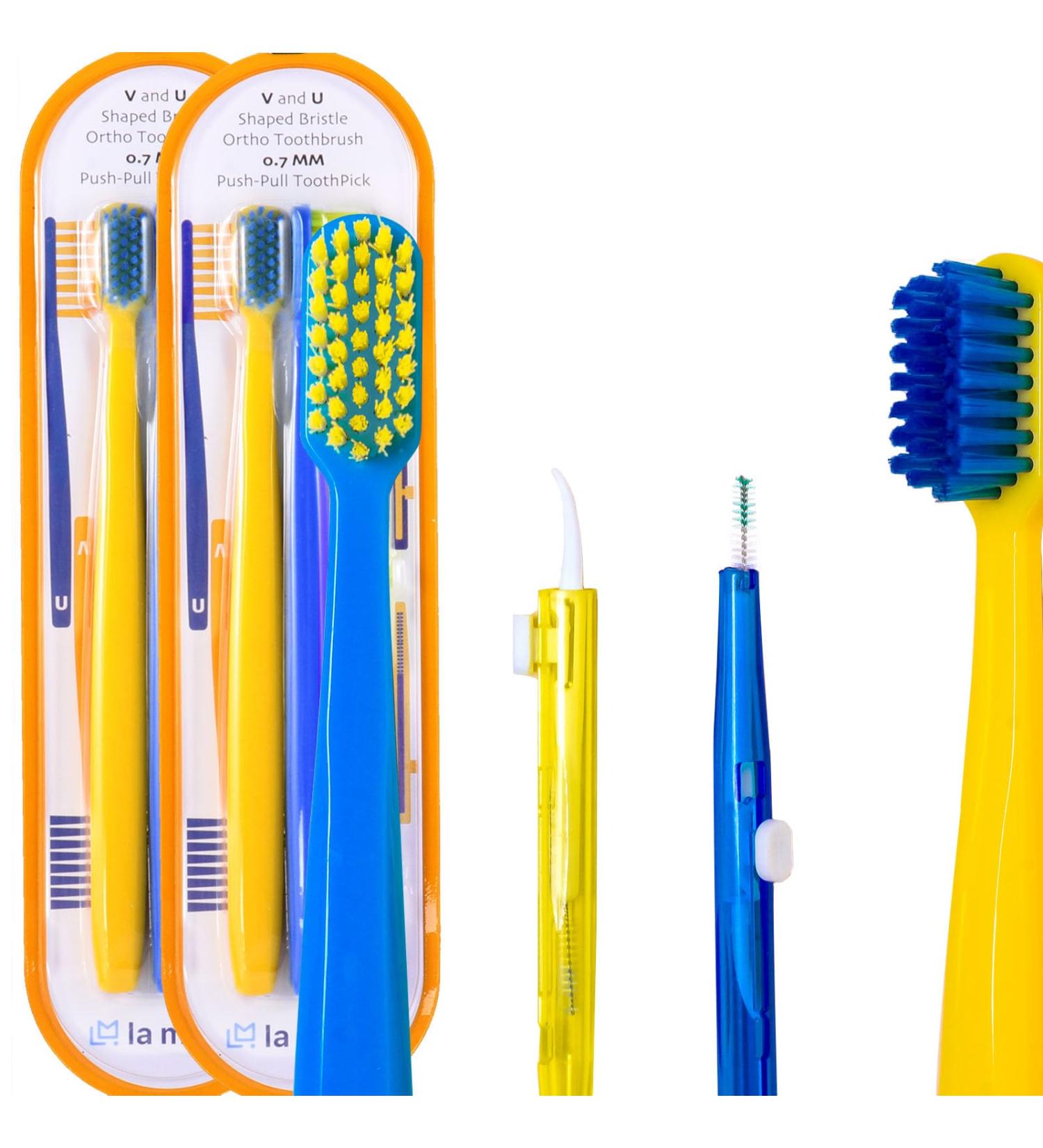 V-Shaped & U-Shaped Orthodontic Toothbrush Set (8 pcs) - Soft Bristle with Telescopic Intertooth Brush | Best for Braces | International Shipping Available - Buy Online on GoSupps.com