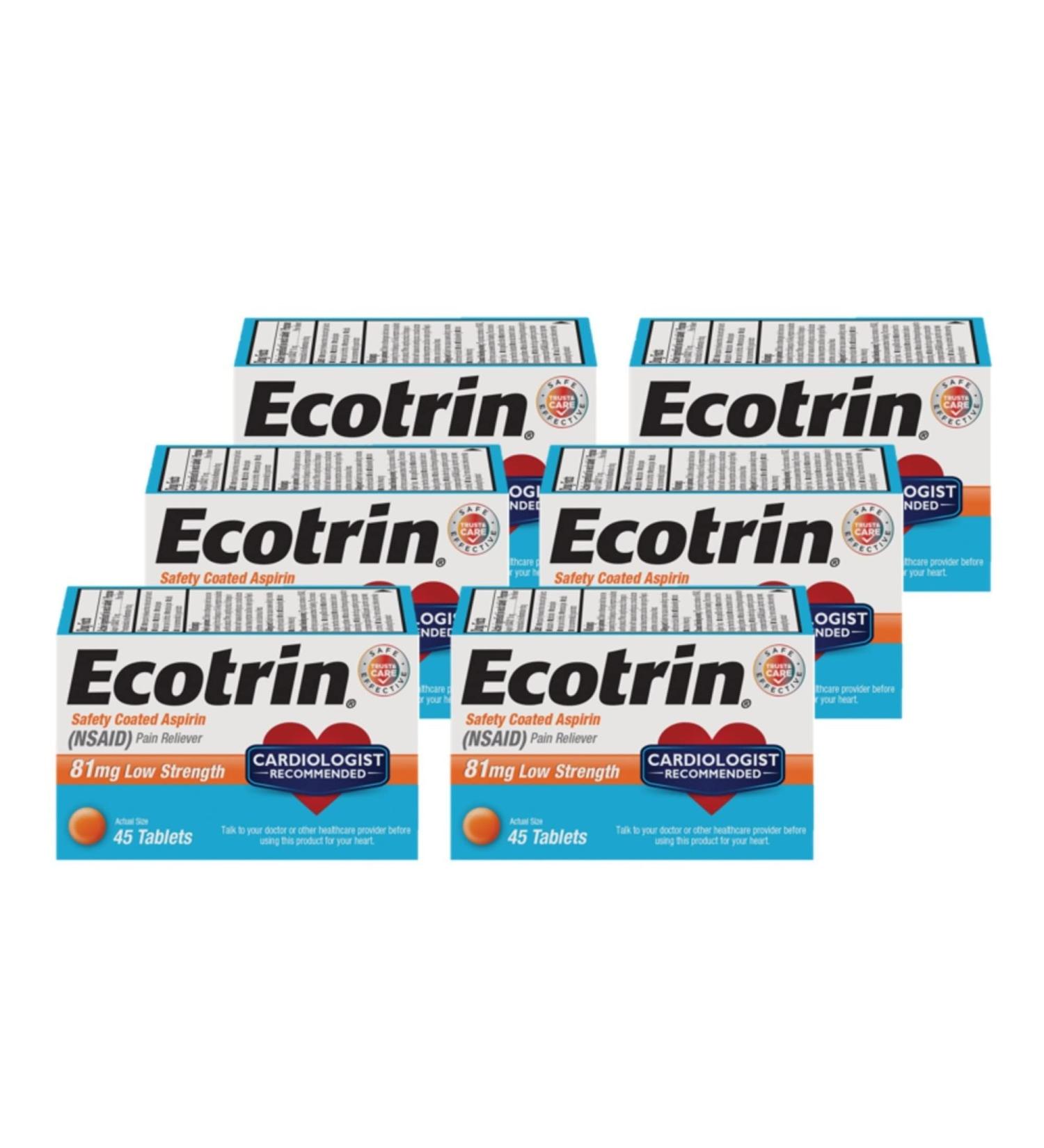 Ecotrin Low Strength Aspirin 81mg 270 Safety Coated Tablets - Cardiologist Recommended (6 pack) - Buy Online on GoSupps.com
