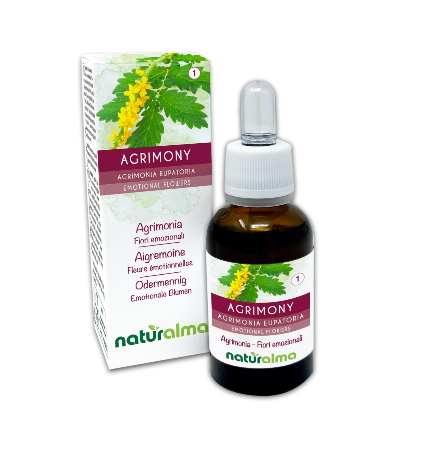 Agrimony ou Aigremoine (Agrimonia eupatoria) Fleurs motionnelles ou Fleurs de Bach Naturalma - Gouttes 30 ml - Extrait liquide sans alcool - Essences florales - Vegan