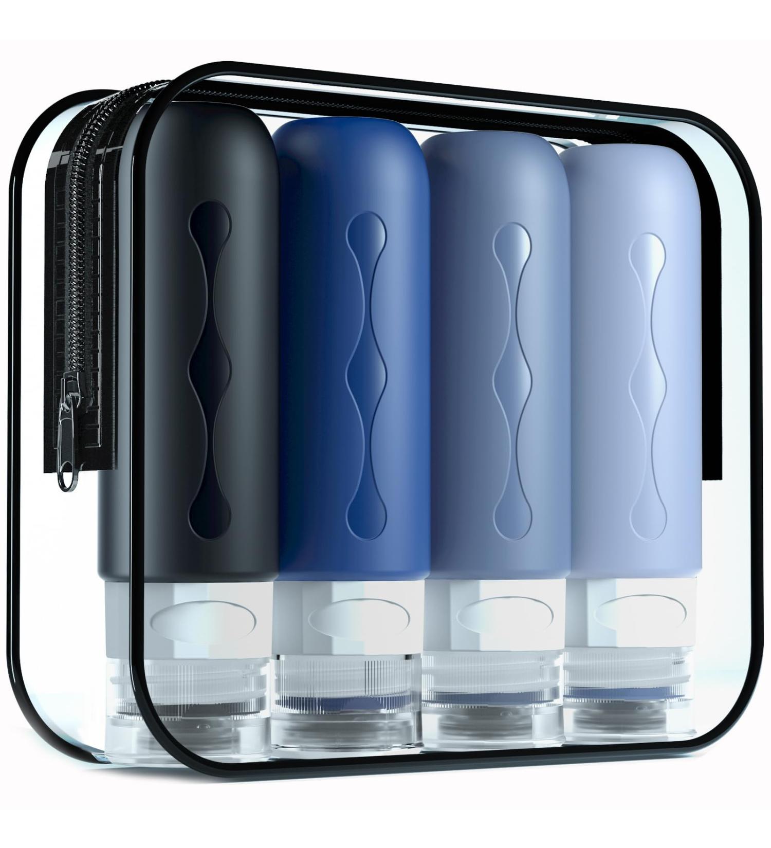 Gemice Silicone Travel Bottles Set - 4 Pack 90ml FDA Approved Refillable Containers for Shampoo Cream Body Care - Ideal Travel Toiletries - Buy Online on GoSupps.com