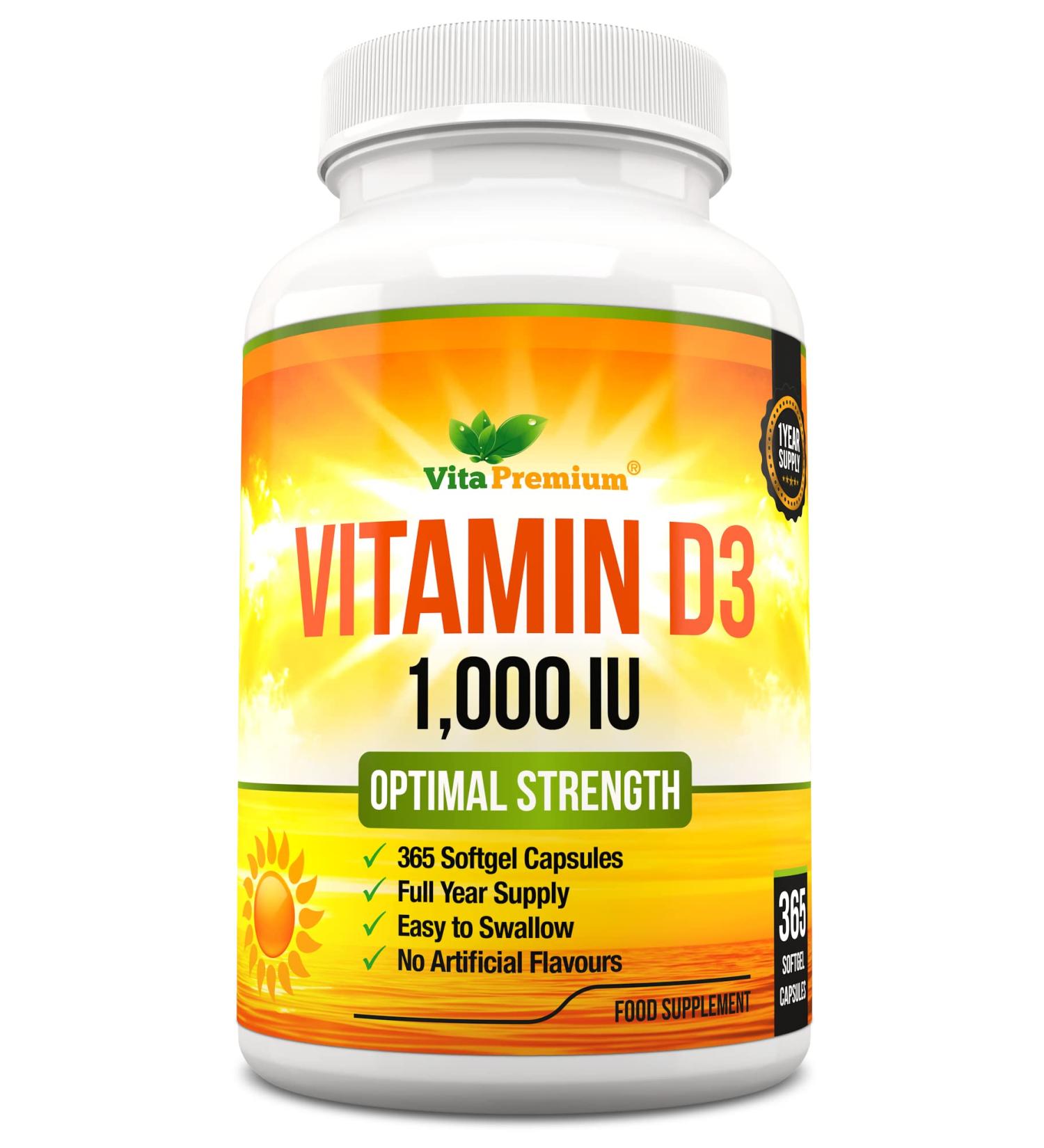 365 Easy to Swallow Softgels | Vitamin D3 1,000 IU Supplement | Optimal Strength | Full Year Supply - Buy Online on GoSupps.com