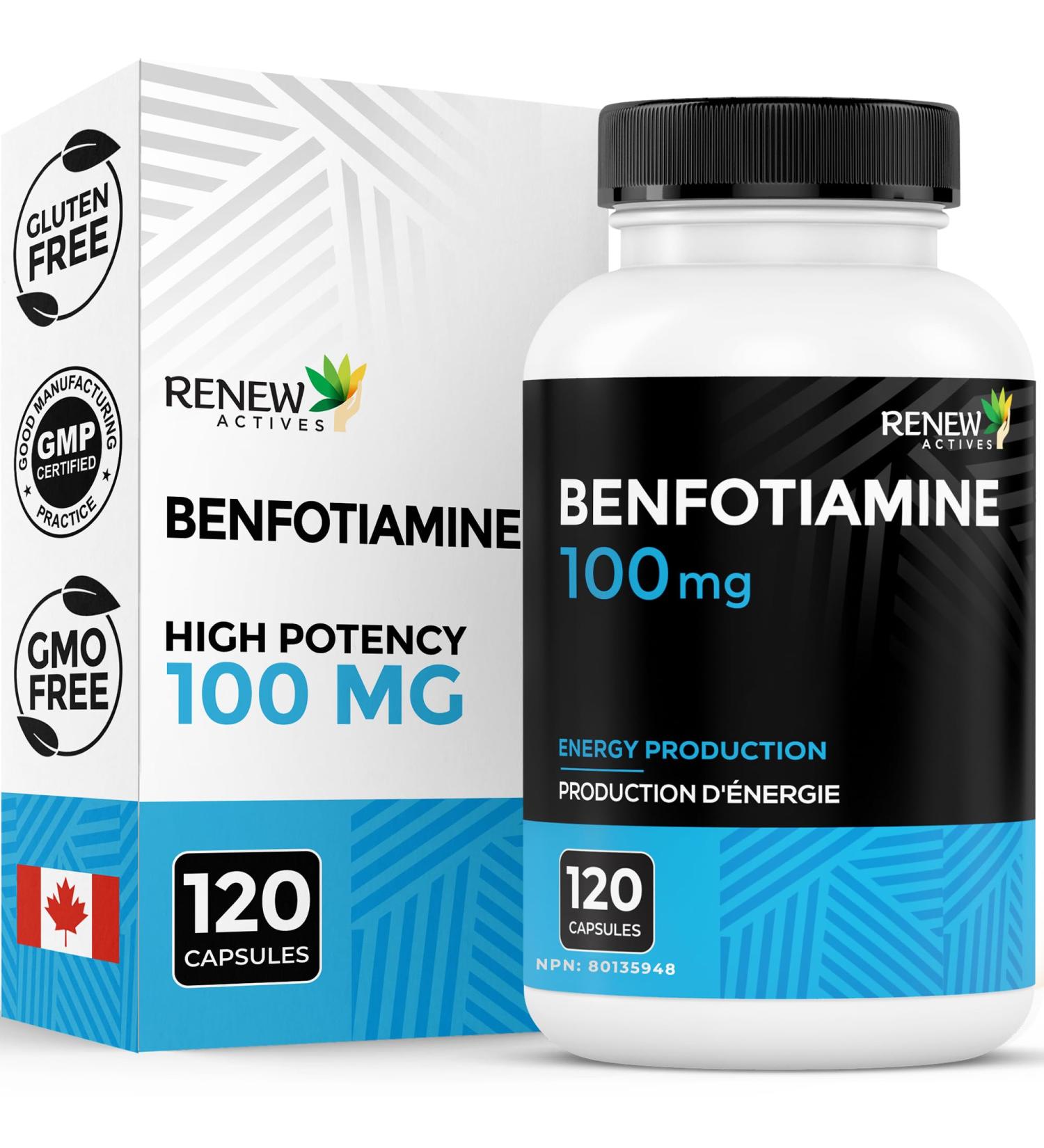 Renew Actives Benfotiamine 100mg Supports Energy Production & Overall Wellness Vegan Non-GMO Gluten-Free 120 Capsules - Buy Online on GoSupps.com