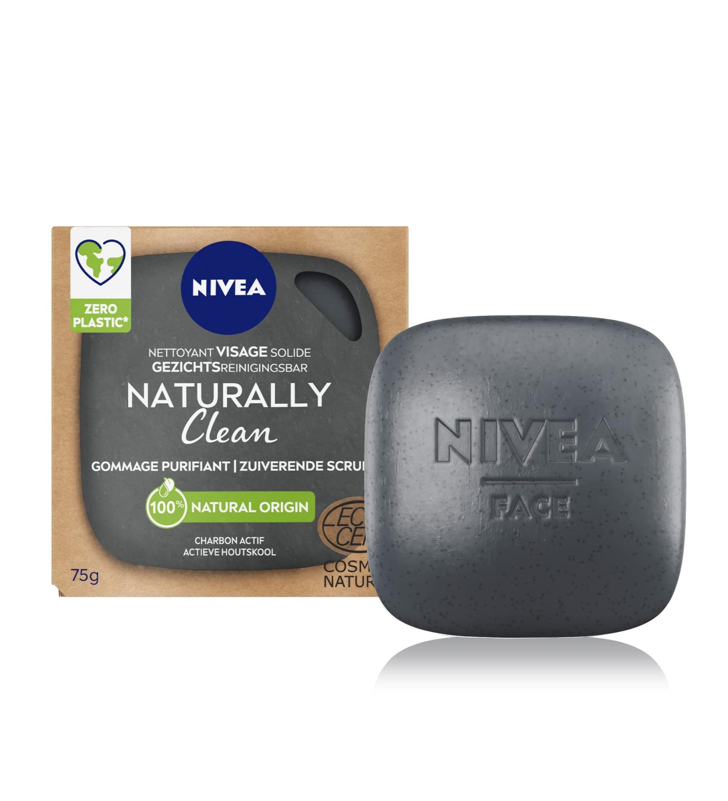 NIVEA NATURALLY Clean Solid Facial Cleanser Purifying Scrub (1 x 75 g) Soap-free exfoliating facial care Solid care with neutral pH for the skin - Buy Online on GoSupps.com