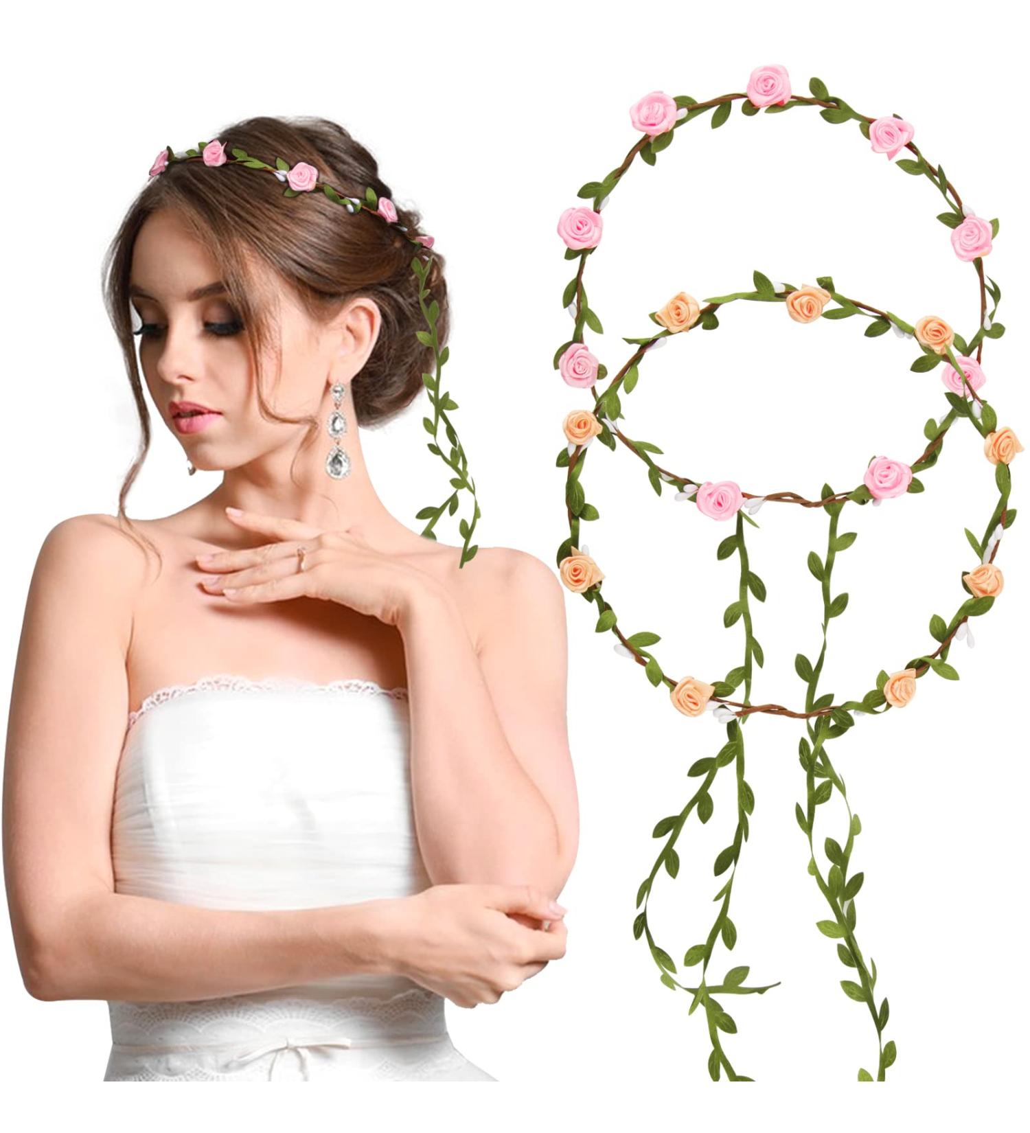 Buy Blessing 2Pcs Boho Flower Wreath Hair Crown - Pink Roses Headband for Brides Weddings & Parties - Perfect for Girls & Special Occasions - Buy Online on GoSupps.com