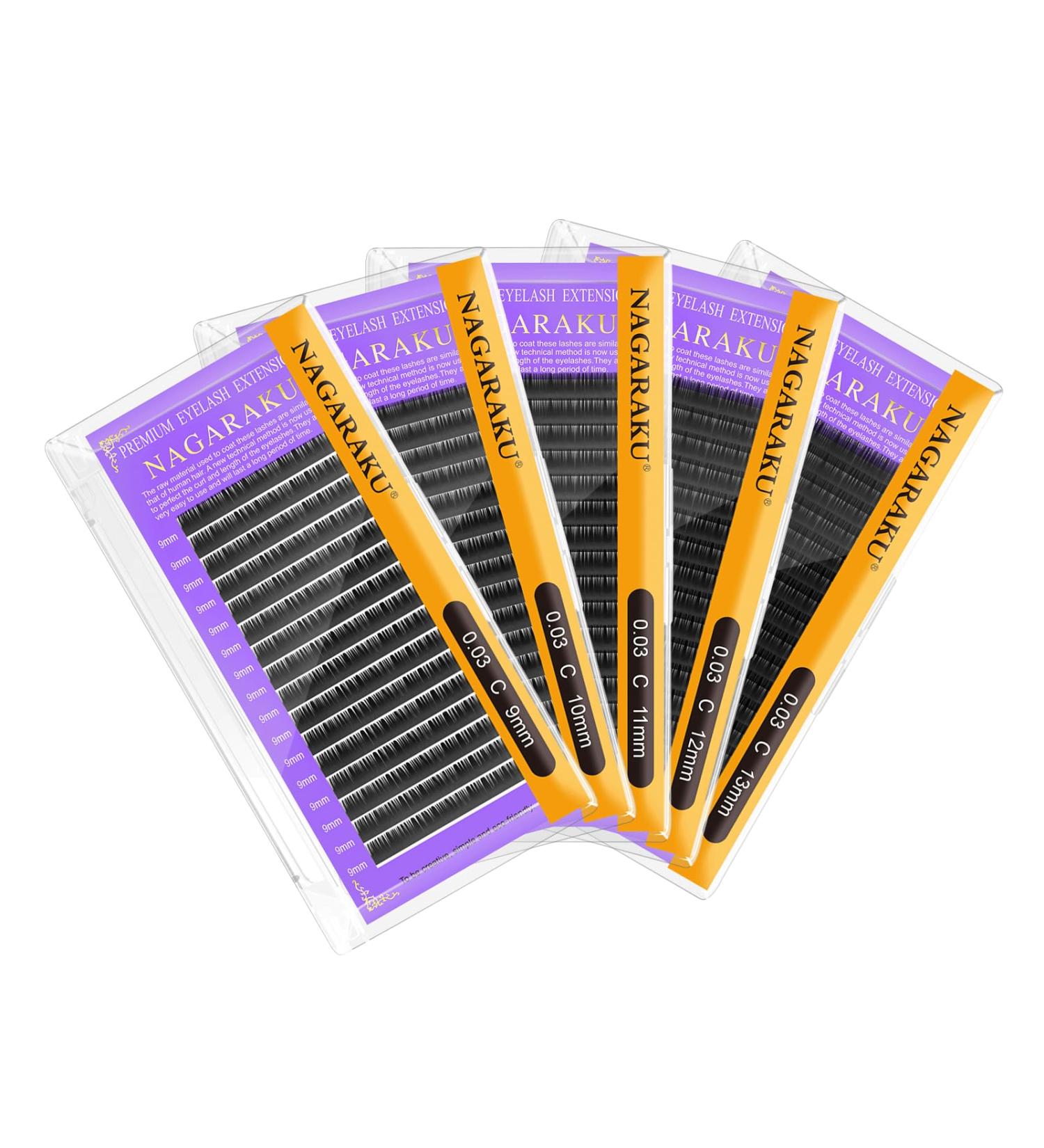 Nagaraku 5 Trays Classic Volume Individual Eyelash Extensions - 9/10/11/12/13mm 0.03 C Curl - Gently Matt Black - International Shipping Available - Buy Online on GoSupps.com