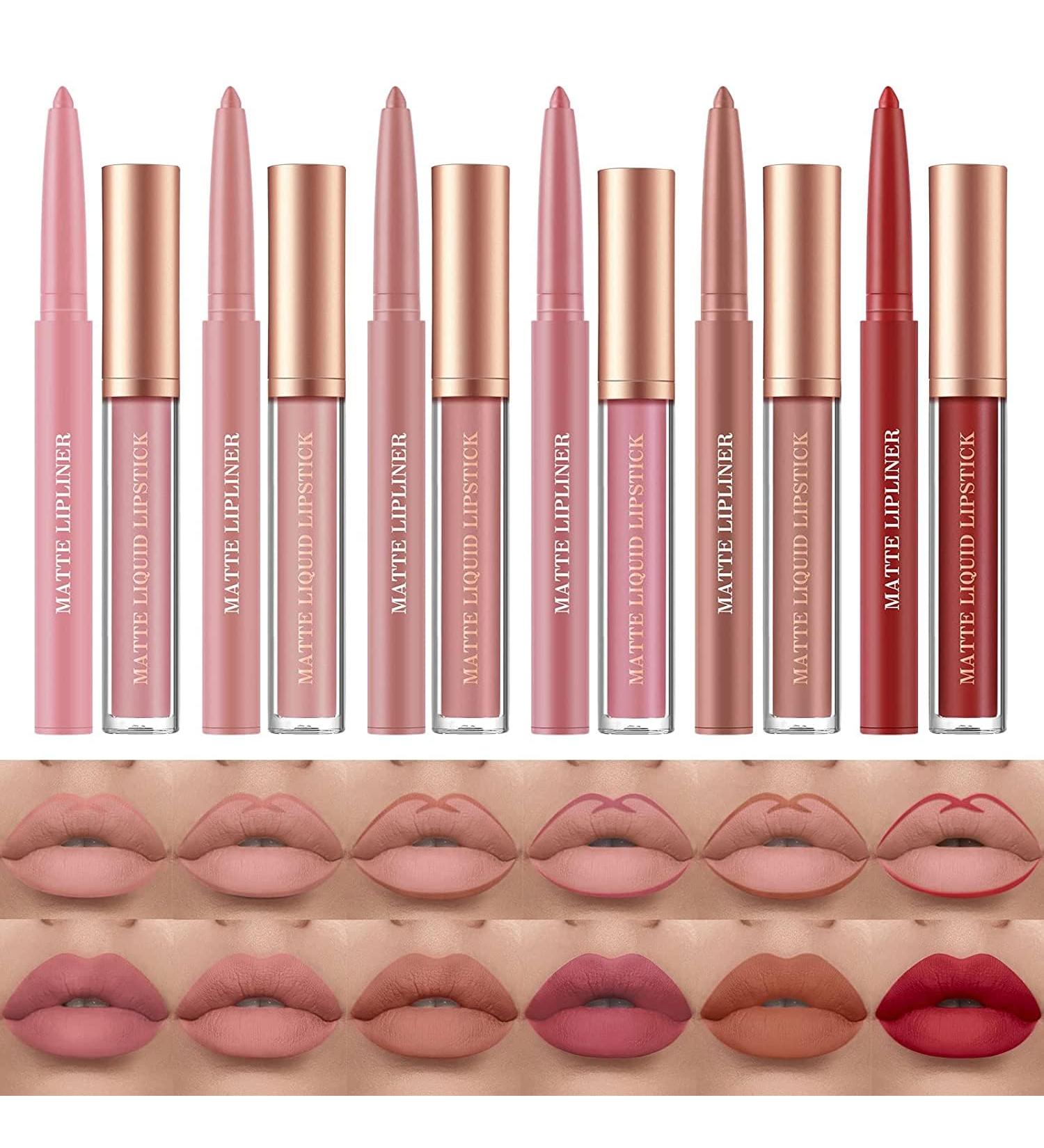 12-Piece Nude Liquid Lipstick and Lipliner Set - Long Lasting, Waterproof, Non-Fading Formula - Perfect Makeup Gift for Women (Set C) - Buy Online on GoSupps.com