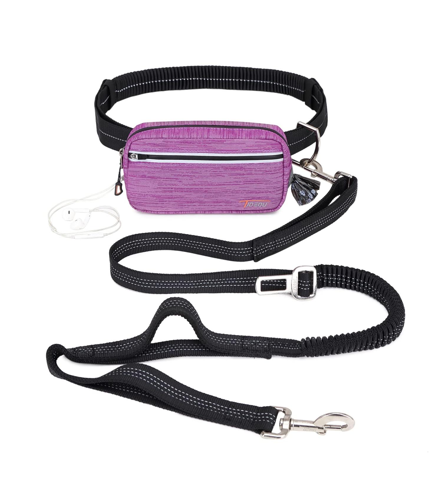 TUDEC Dogs Jogging Line with Belly Belt | Elastic Reflective Leash for Large & Medium Dogs | Free-Haired Jogging Dog Leash with Feces Bag Dispenser (Light Purple) - Buy Online on GoSupps.com