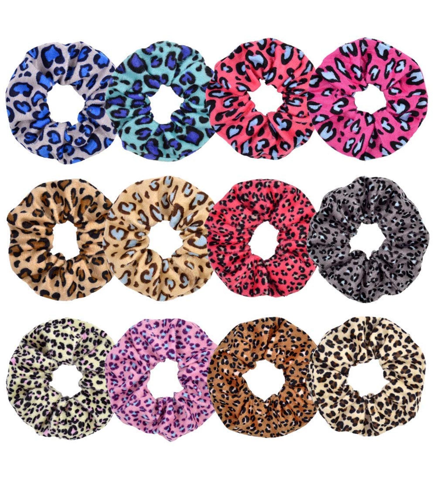 12 PCs Velvet Hair Scrunchies - Leopard Print Elastic Hair Bands for Girls & Women - Stylish Hair Accessories - Buy Online on GoSupps.com