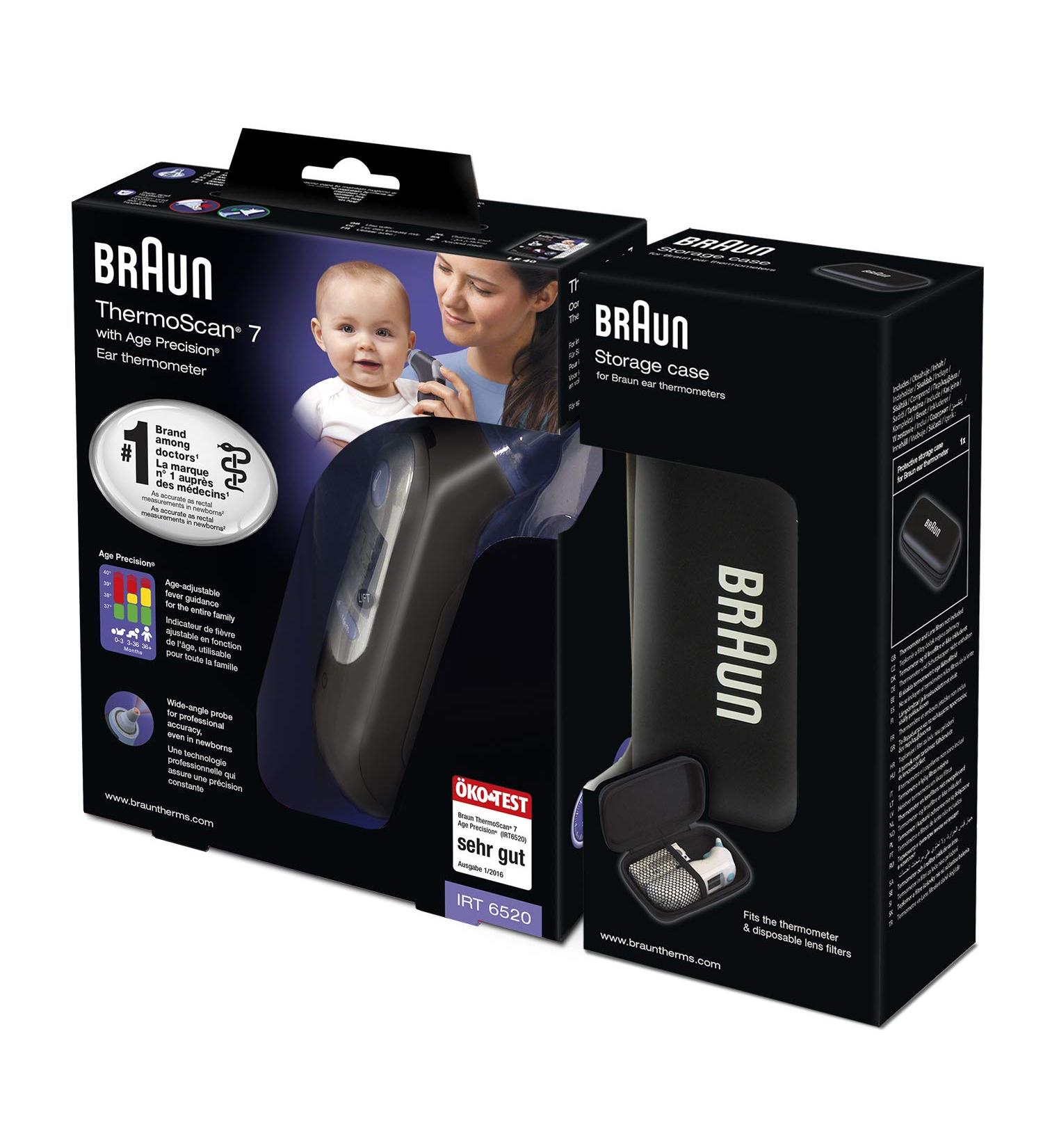 Brown thermoscan 7 ear thermometer with agge precision - black edition and brown protective storage bag for thermoscan ear thermometers