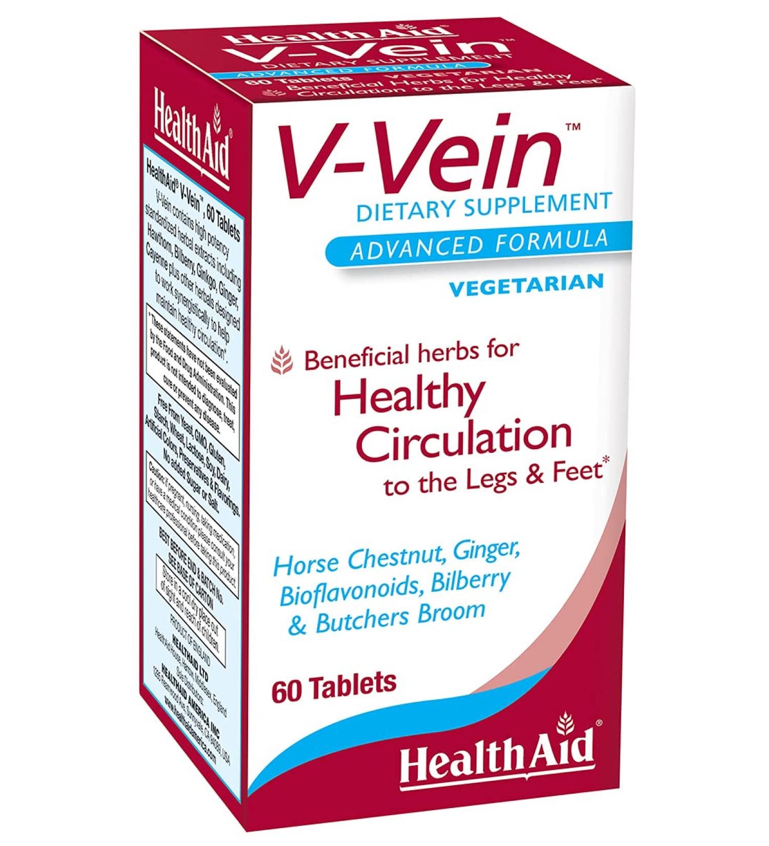 V-Vein: Vegan Circulation Support with Ginkgo Grape Seed Vitamin C & Bilberry - 60ct for Healthy Legs & Feet - Buy Online on GoSupps.com