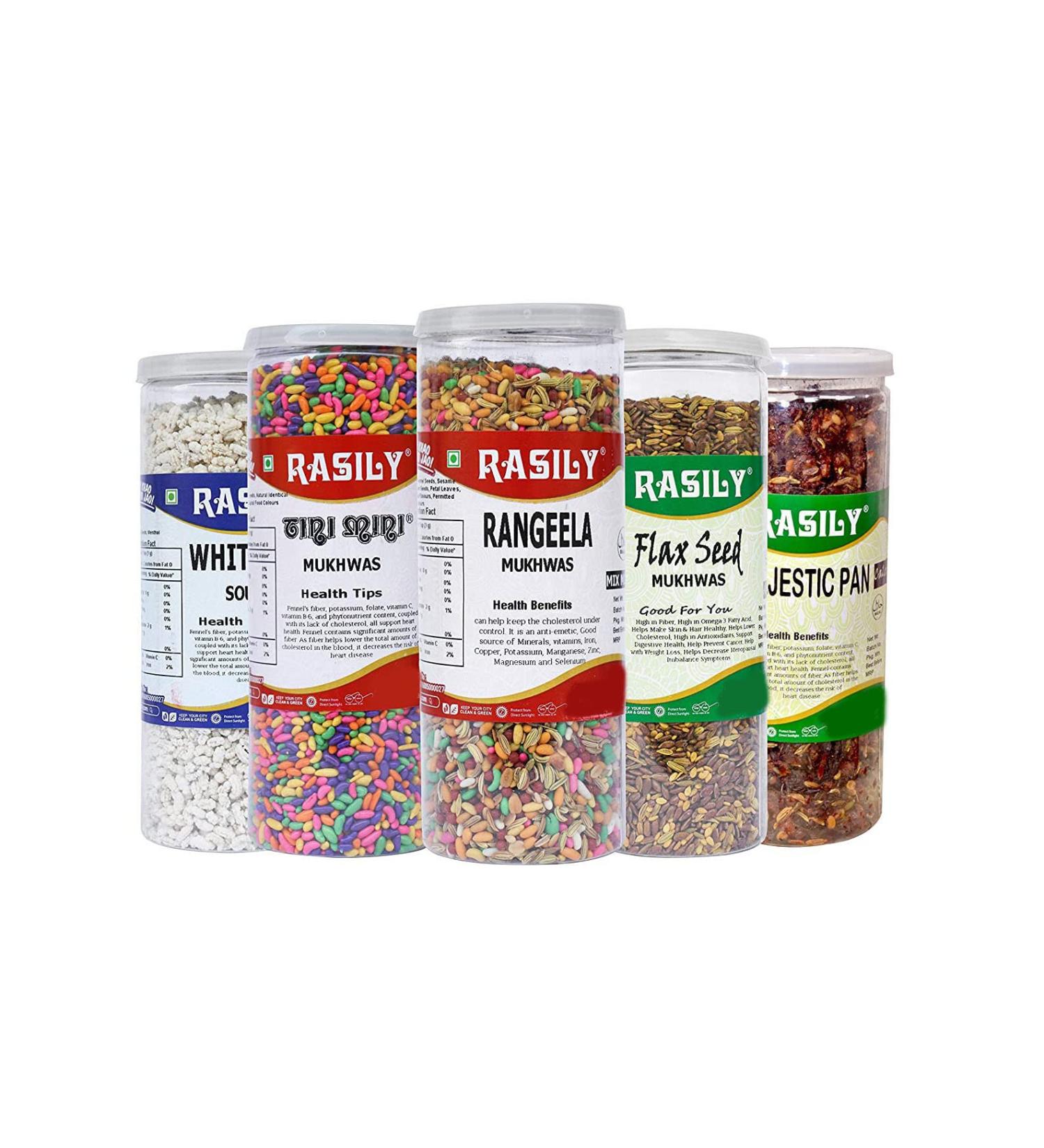 RASILY Tini Mini White Mint Rangeela Flax Seed & Majestic Mix mukhwas Combo_Packing May Vary - Buy Online on GoSupps.com