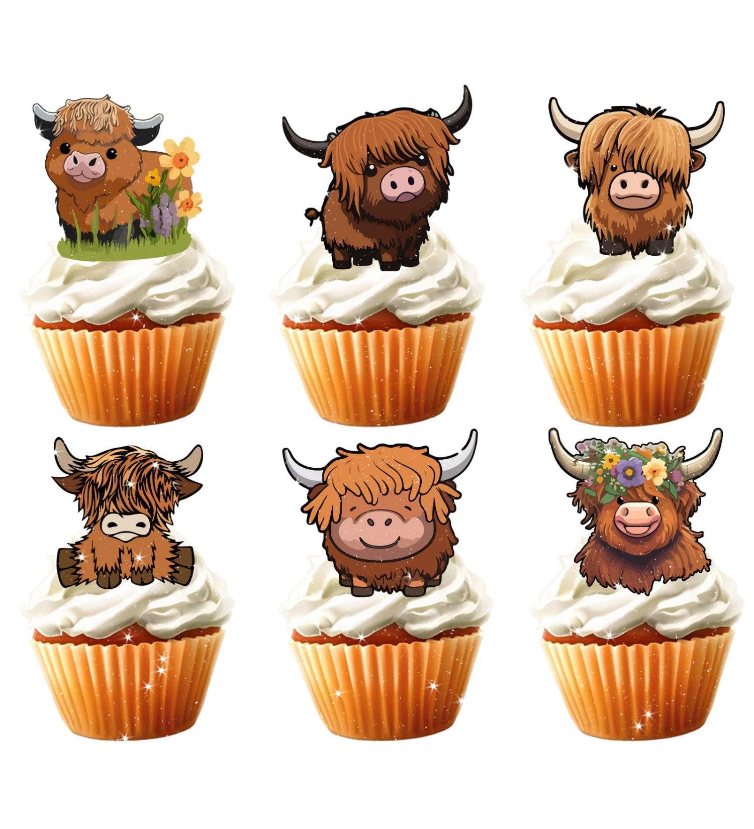 18pcs Highland Cow Cupcake Toppers for Boys Girls Adult Happy Birthday Glitter Western Rodeo Farm Party Decorations Supplies Glitter Highland Cow Cake Decorations - Buy Online on GoSupps.com