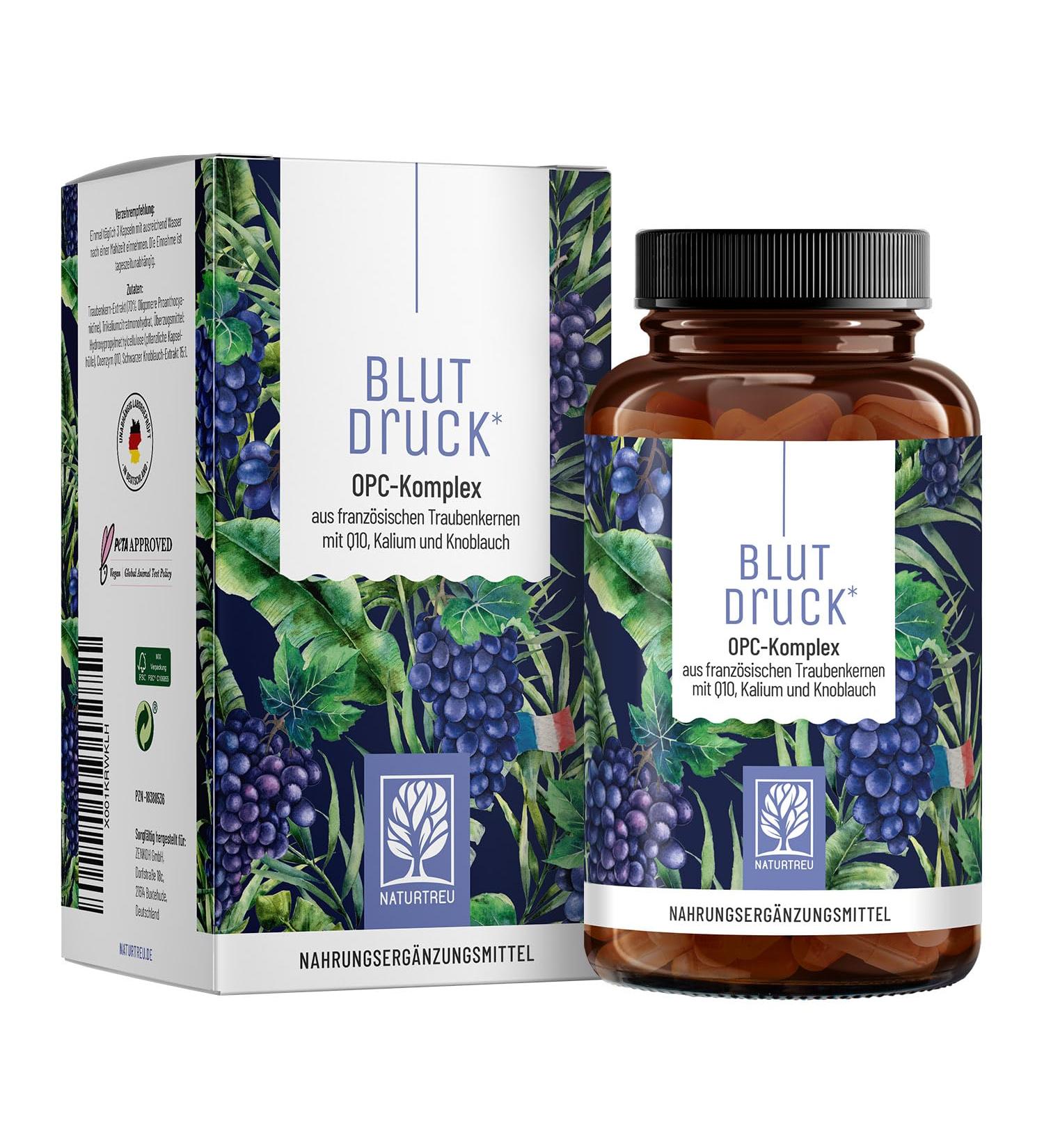 Nature Treu High-Dose OPC Grape Seed Extract 900mg - Vegan Blood Pressure Support with Q10 Potassium & Black Garlic - 90 Capsules - Buy Online on GoSupps.com