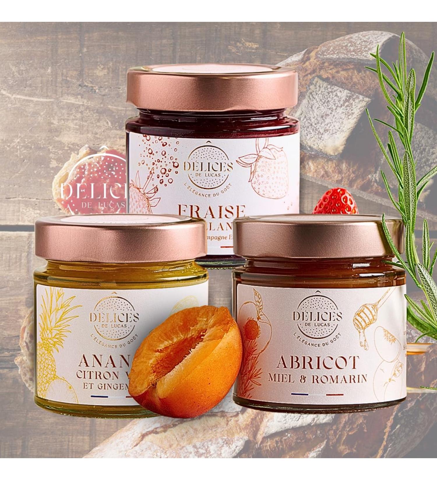  D lices de Lucas Lot Signature (3 230 g) Confiture Fraise P tillante au Champagne Ananas & Gingembre Romarin Abricot Miel & Romarin Artisanale & Fabriqu e en France - Buy Online on GoSupps.com