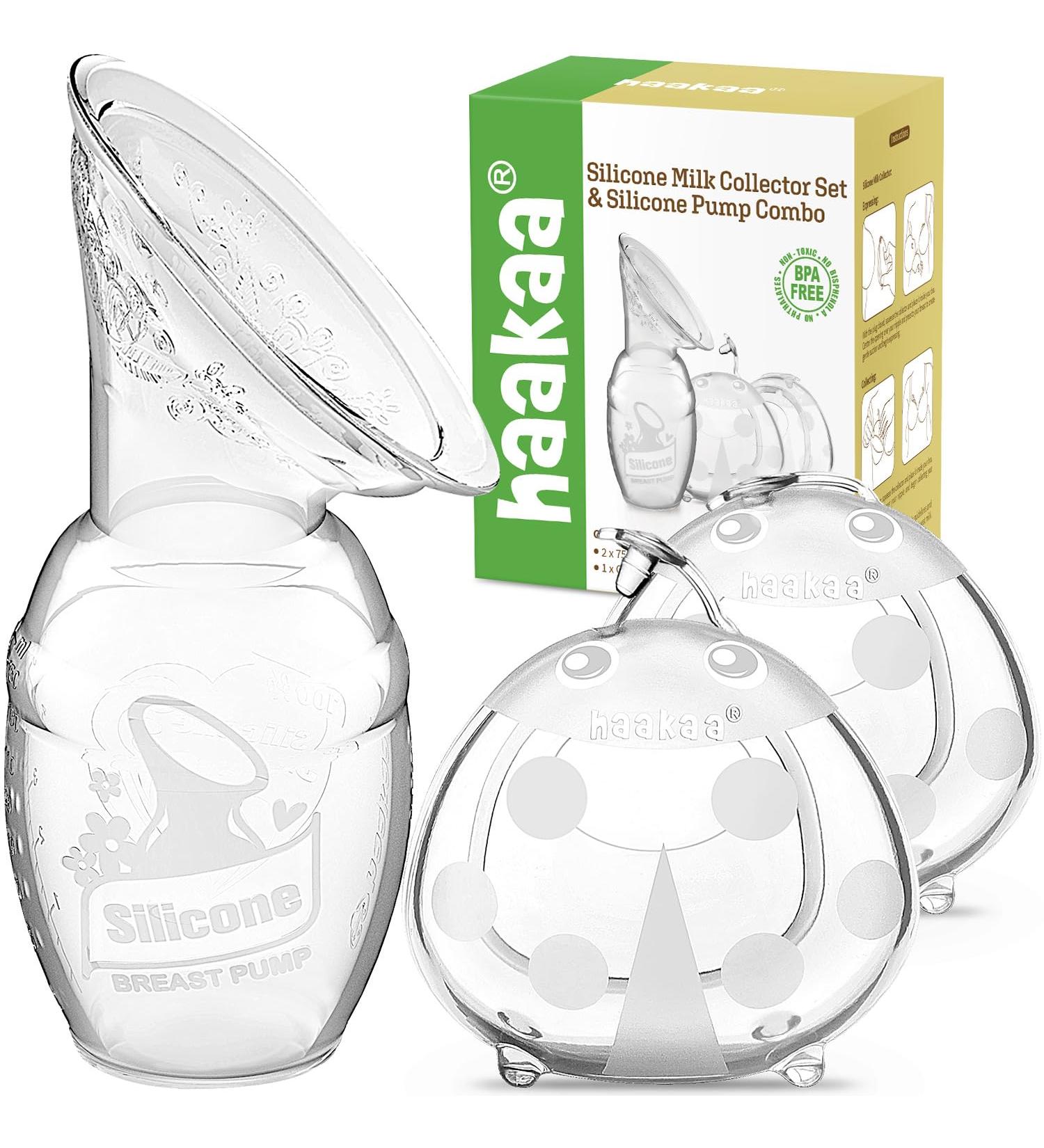 Haakaa 100ml Manual Breast Pump and 75ml Wearable Ladybug Breast Milk Collector Combo - Set of 1 Pump and 2 Ladybug Collectors - Buy Online on GoSupps.com
