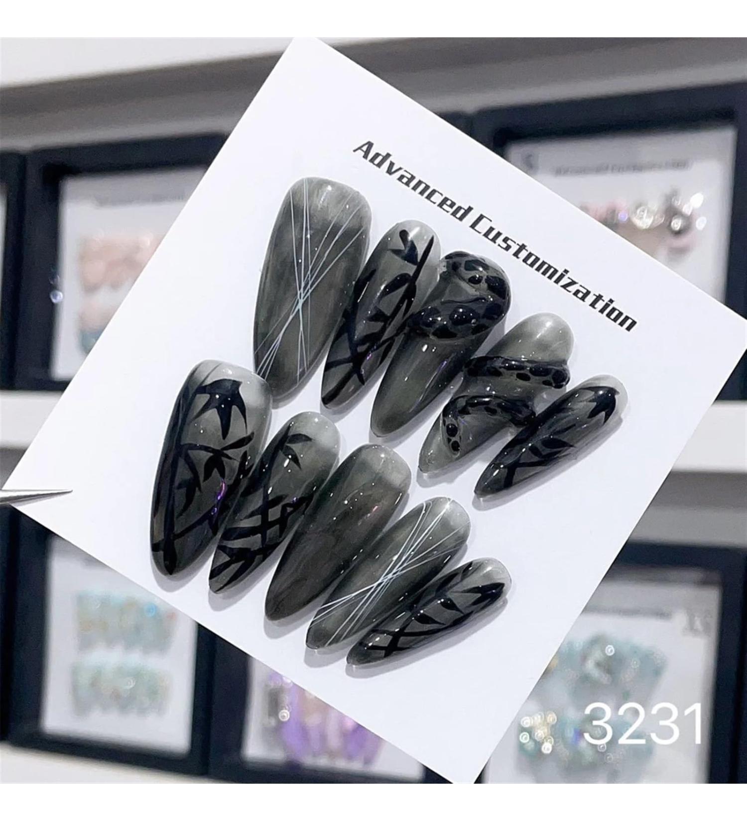 Nail Tips False Nails Tips Art Press on Nails Hand Made Fake Nails Painting Alloy Chain Decor Luxury Magic Mirror Power Design Punk Press On Nails(3231 M) - Buy Online on GoSupps.com