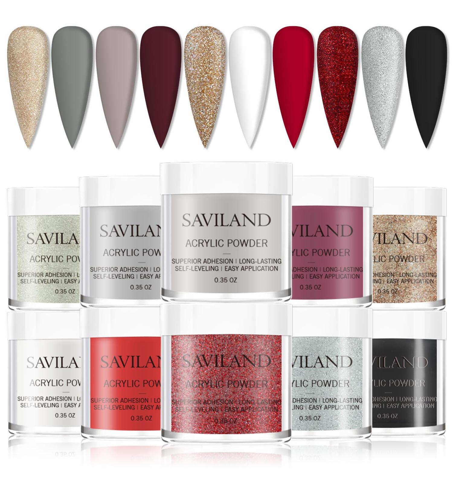 Saviland Glitter Acrylic Powder Set - 10 Colors Professional Polymer for Nails Extension, Prom Queen Series Fashion Red - Buy Online on GoSupps.com