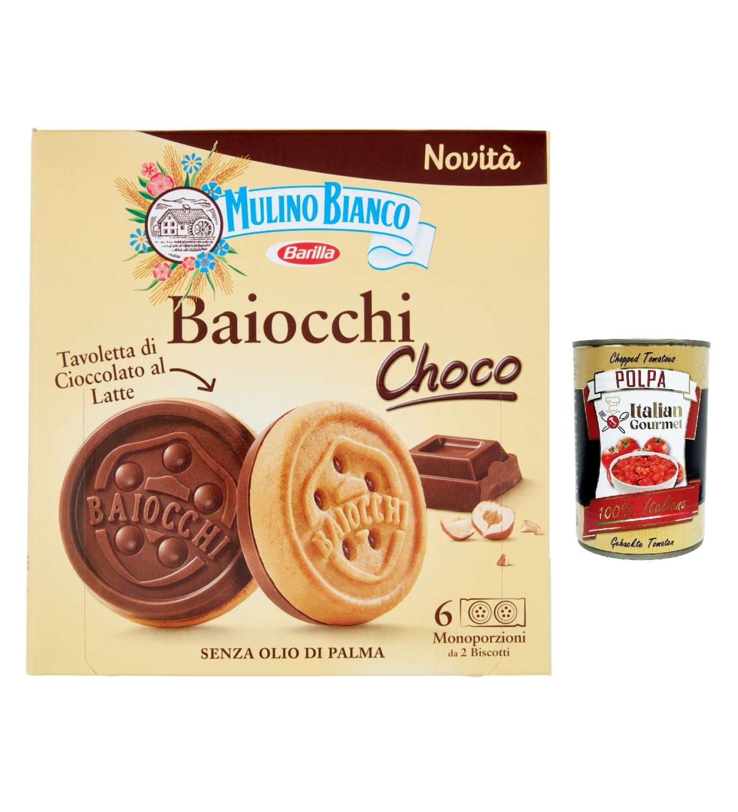 Mulino Bianco Baiocchi Choco Pack of 12 biscuits 144 g with milk chocolate and hazelnut tray + polpa Italian Gourmet 400 g - Buy Online on GoSupps.com