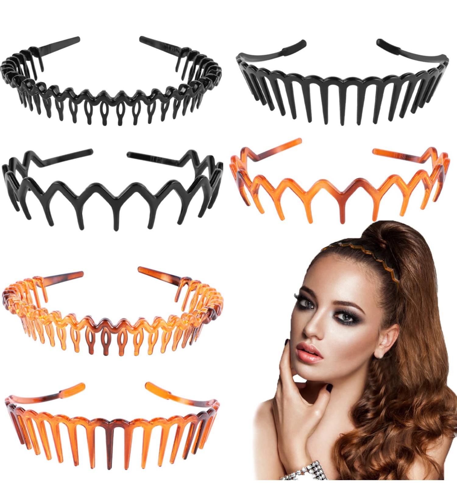 6 Pcs Tooth Headband for Women Girls Plastic Hair Bands Wavy Hair Comb Headband Hard Hairbands for Hair Styling 3 Styles(Black/Brown) - Buy Online on GoSupps.com