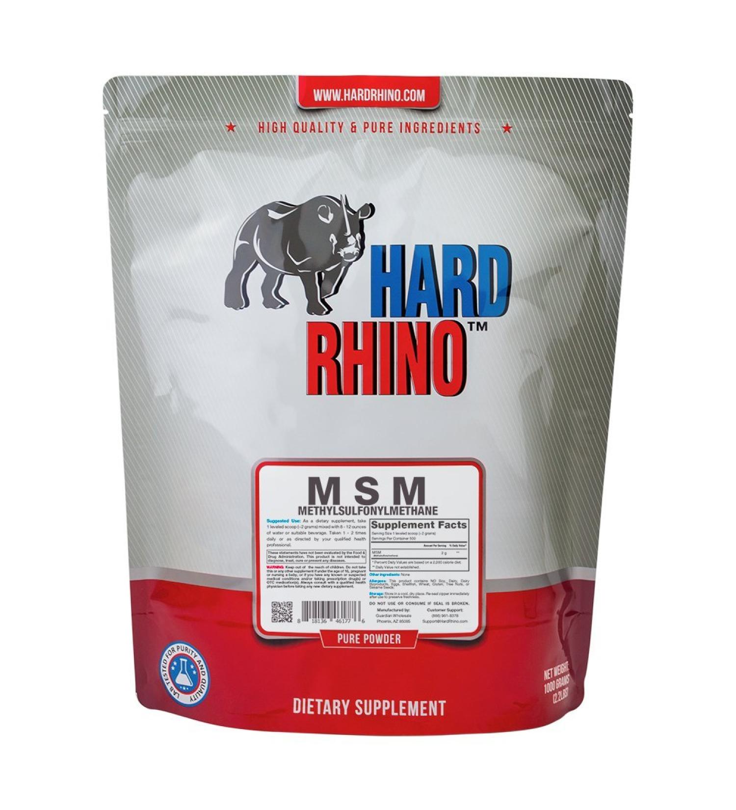 Hard Rhino MSM Powder 1kg (2.2lbs) Unflavored - Lab-Tested with Scoop | High-Quality Methylsulfonylmethane - Buy Online on GoSupps.com