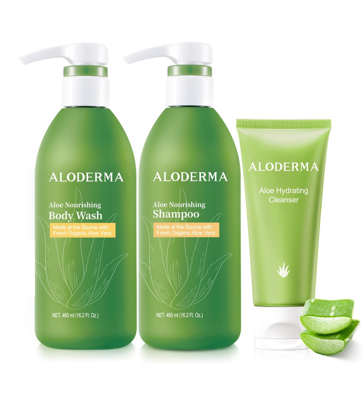 Aloderma Aloe Shower Set - Nourishing Body Wash Nourishing Shampoo Hydrating Facial Cleanser - Hydrating Moisturizing - Buy Online on GoSupps.com