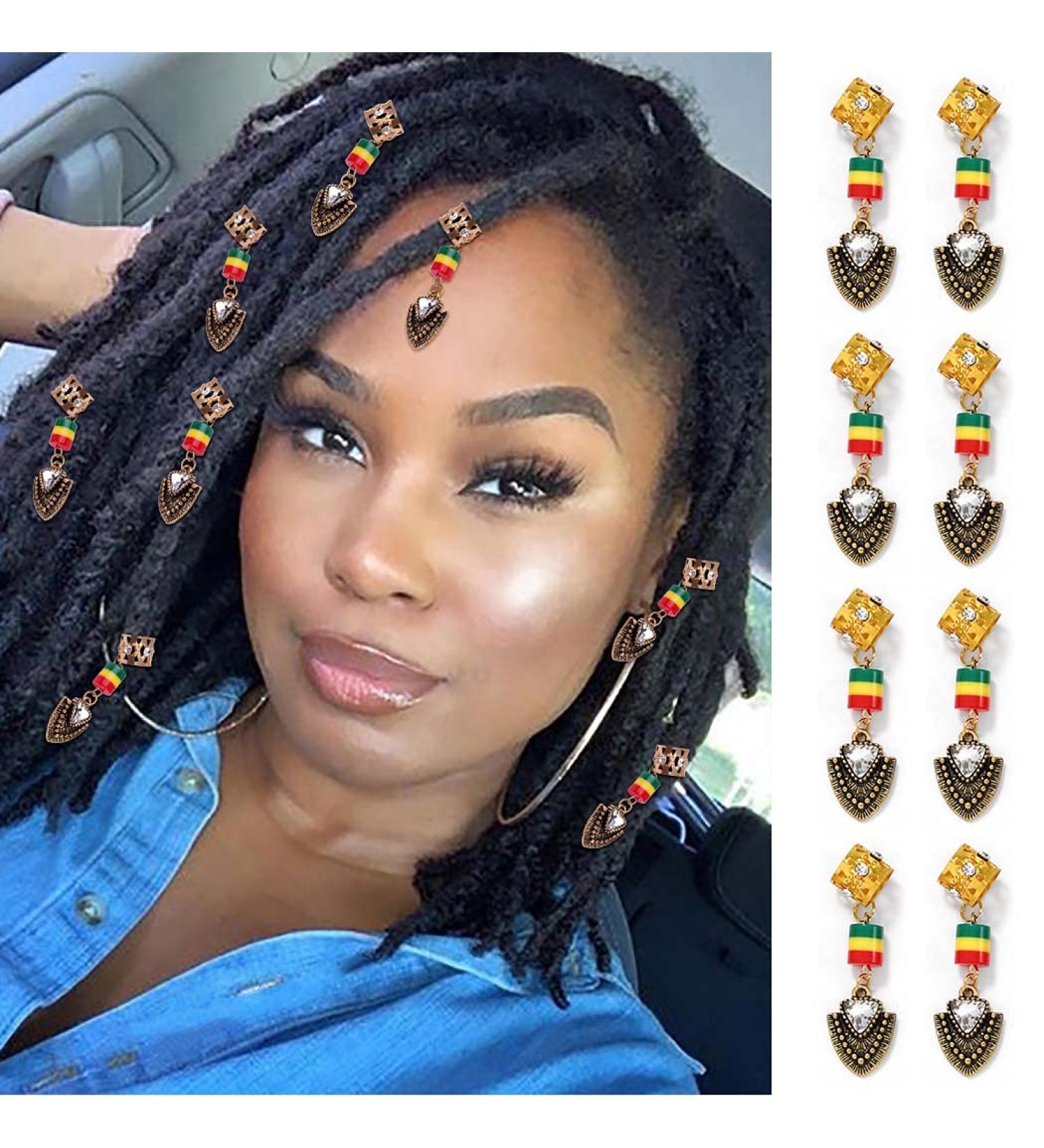 8Pcs Gold Crystals Dreadlock Cuffs & Box Braid Rings - Hair Tube Charms for Women - Buy Online on GoSupps.com