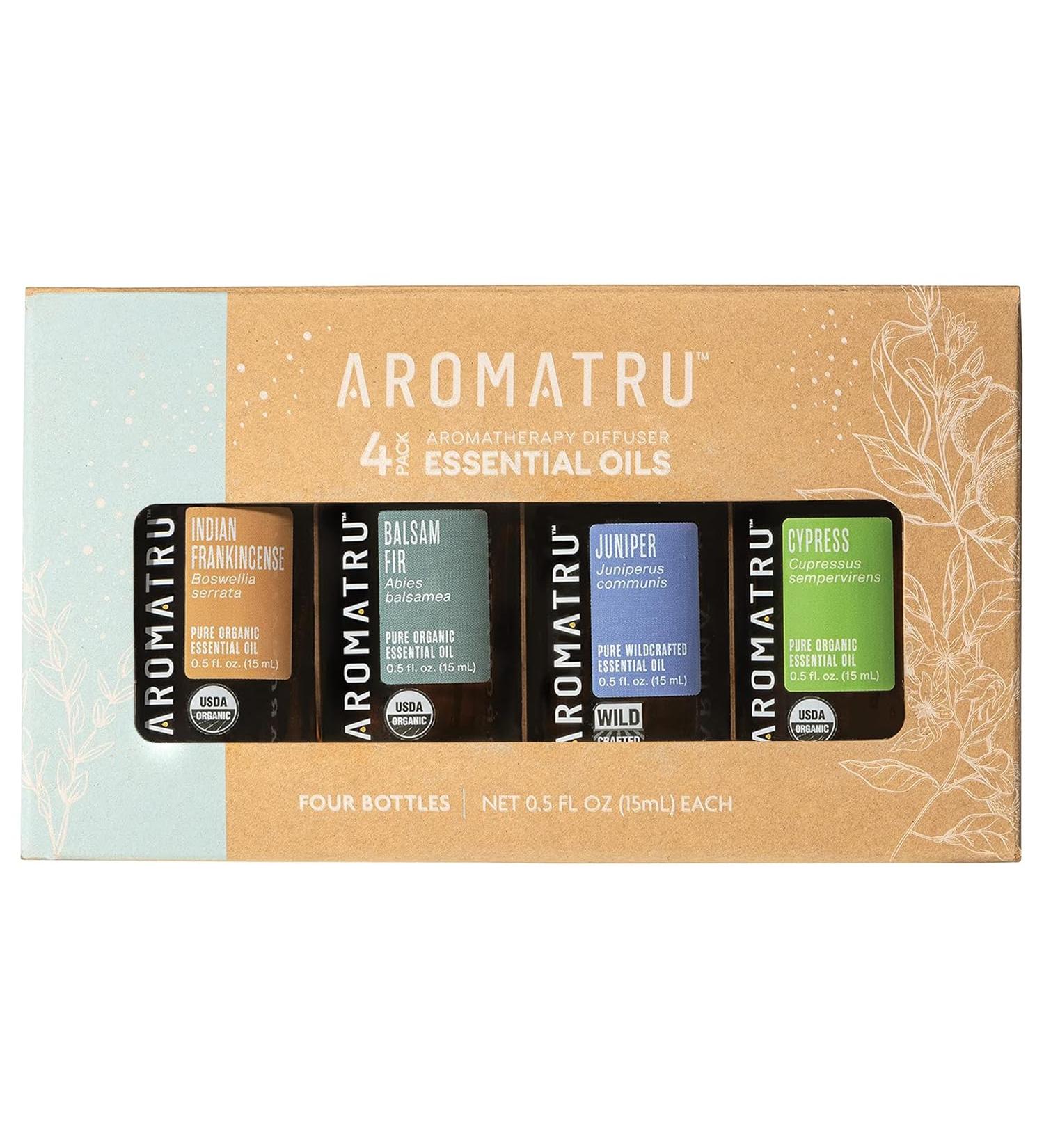 AromaTru Elevate Essential Oil Kit Indian Frankincense Balsam Fir Juniper and Cypress Organic & Wildcrafted ISO Certified No Synthetic Fillers Ethically Sourced - Buy Online on GoSupps.com