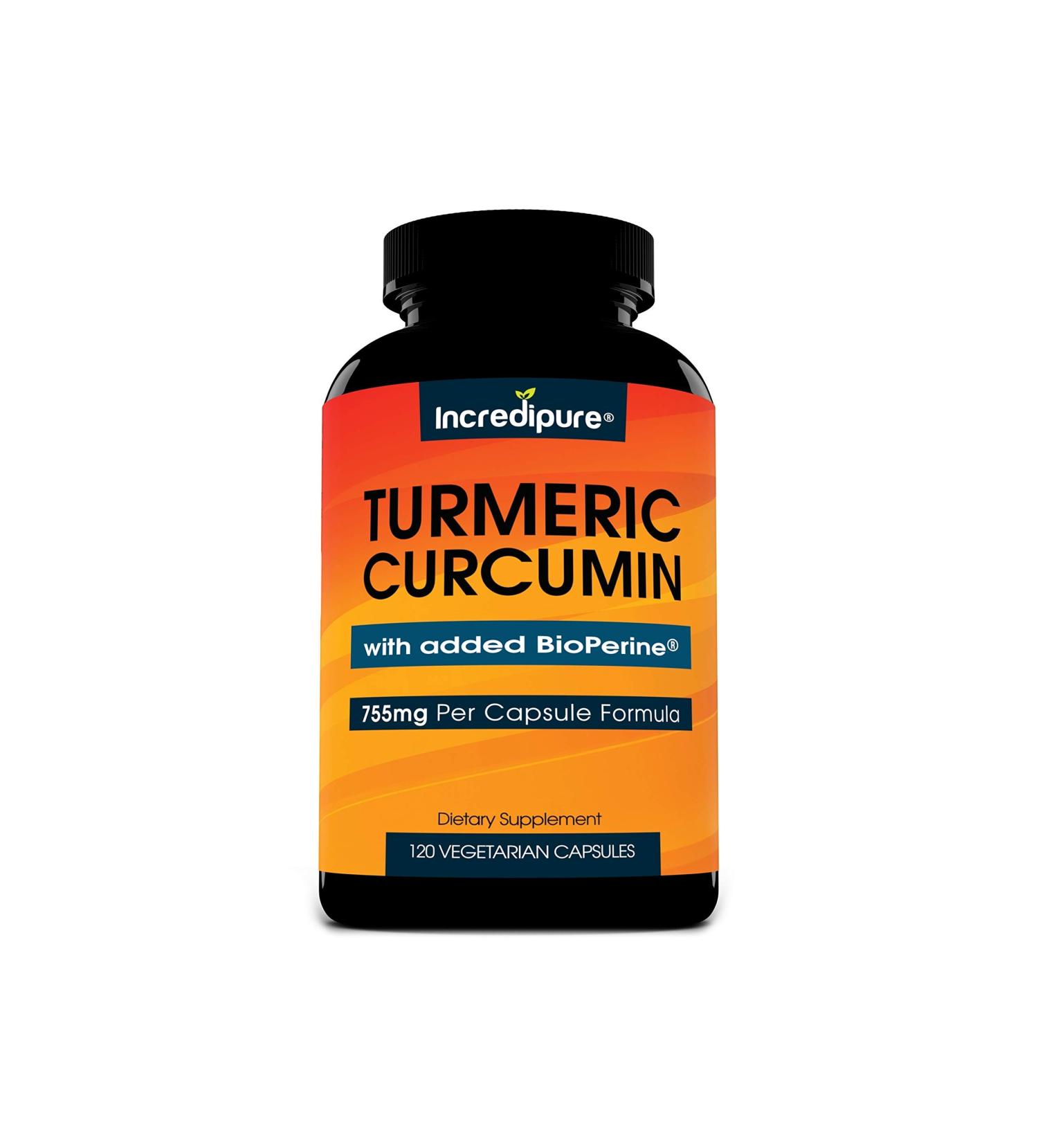 Turmeric Curcumin Supplement 755mg w/ BioPerine - 120 Veggie Capsules by Incredipure - Buy Online on GoSupps.com